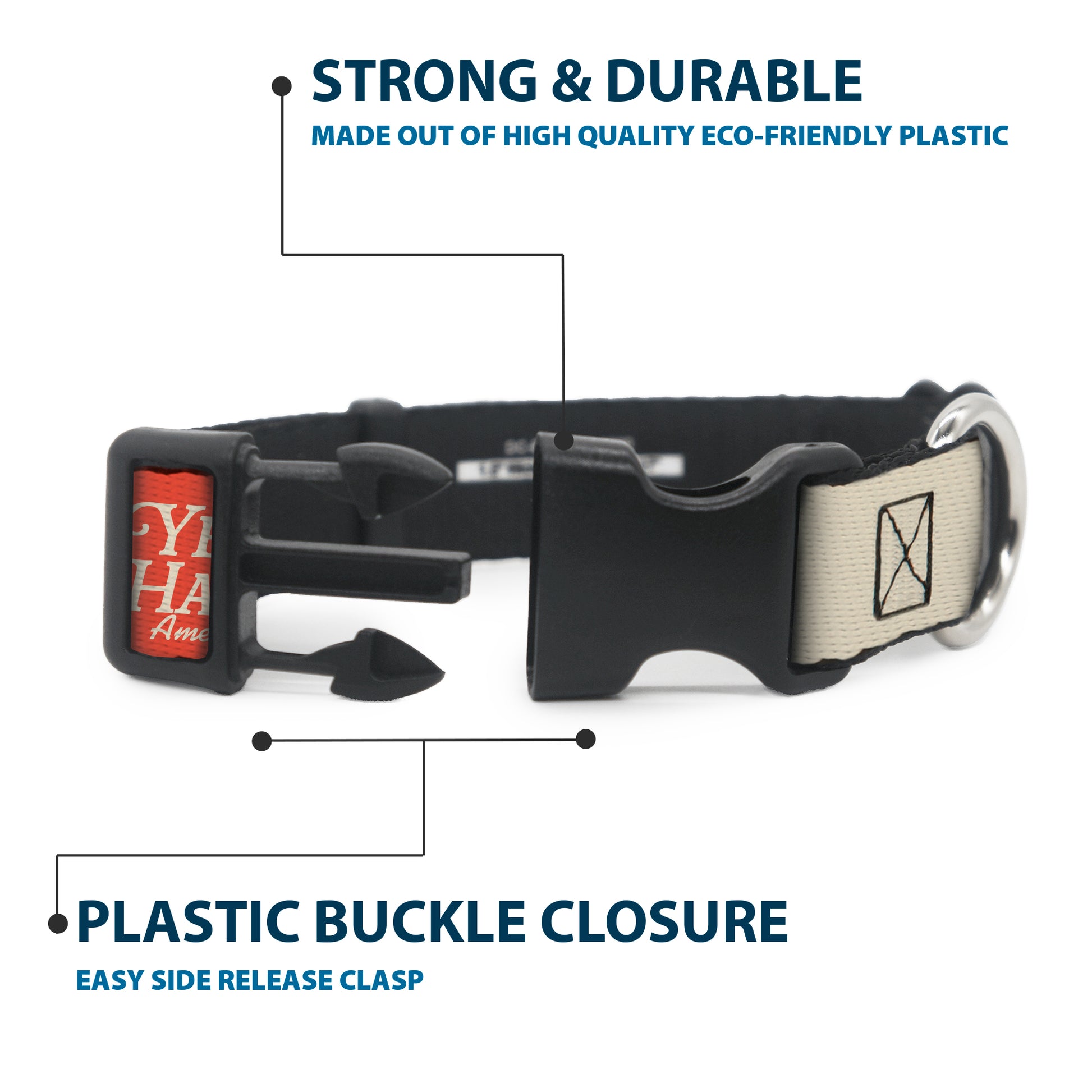 Plastic Clip Collar - Peanuts Snoopy YEE HAW AMERICA Pose and Icons Ivory/Blues/Red Plastic Clip Collars Peanuts