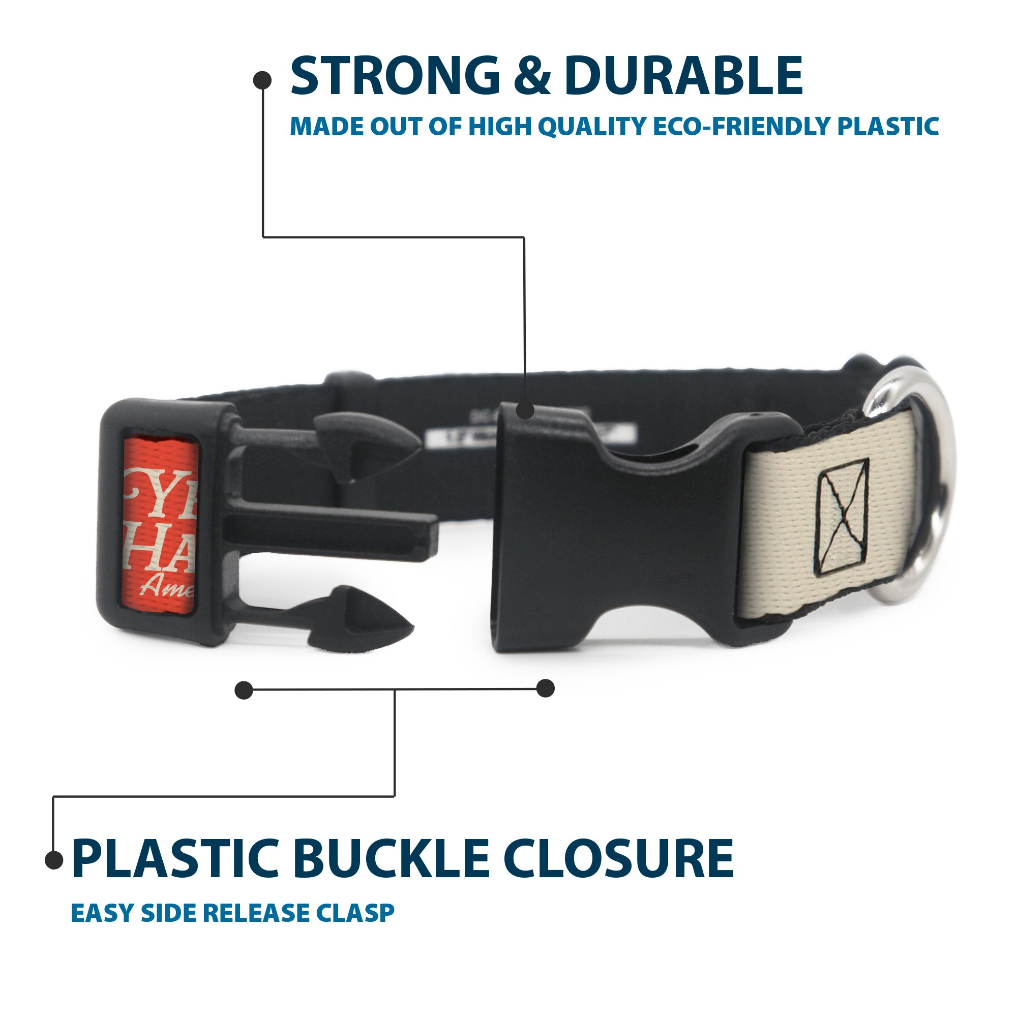 Plastic Clip Collar - Peanuts Snoopy YEE HAW AMERICA Pose and Icons Ivory/Blues/Red Plastic Clip Collars Peanuts