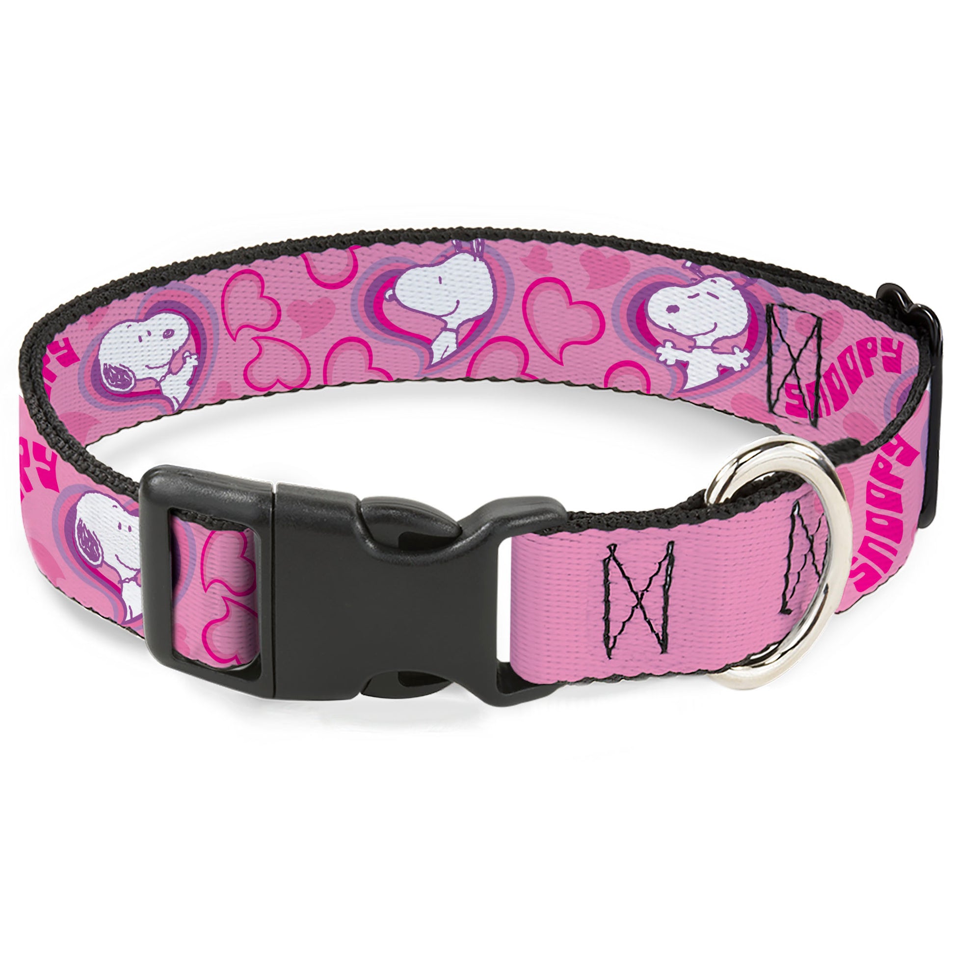 Plastic Clip Collar - Peanuts Snoopy Valentine Hearts Pose and Text Pinks/Lavenders Plastic Clip Collars Peanuts