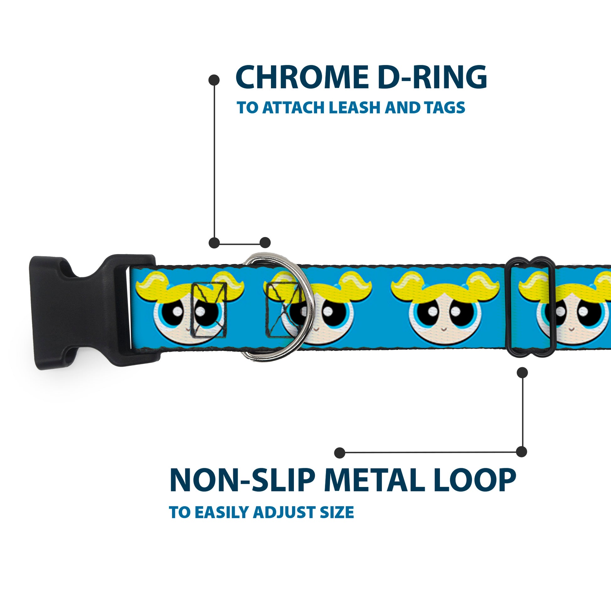Plastic Clip Collar - The Powerpuff Girls Bubbles Face Close-Up Blue Plastic Clip Collars Powerpuff Girls