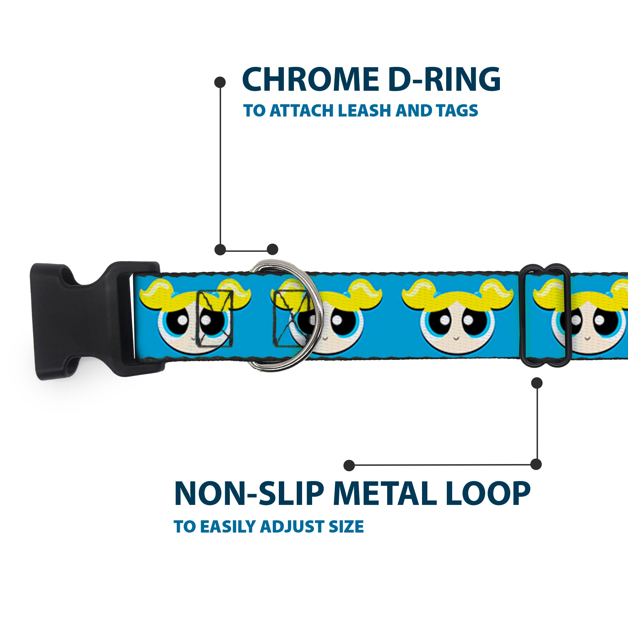 Plastic Clip Collar - The Powerpuff Girls Bubbles Face Close-Up Blue Plastic Clip Collars Powerpuff Girls