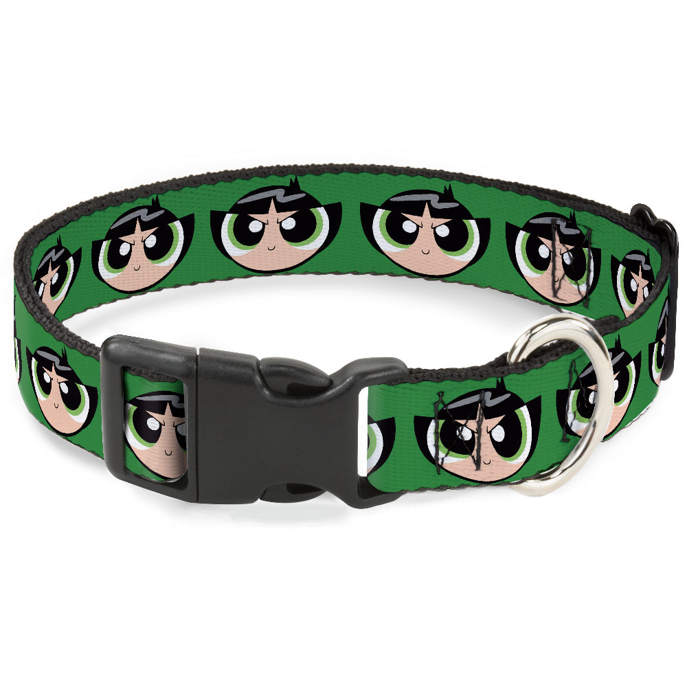 Plastic Clip Collar - The Powerpuff Girls Buttercup Face Close-Up Green Plastic Clip Collars Powerpuff Girls