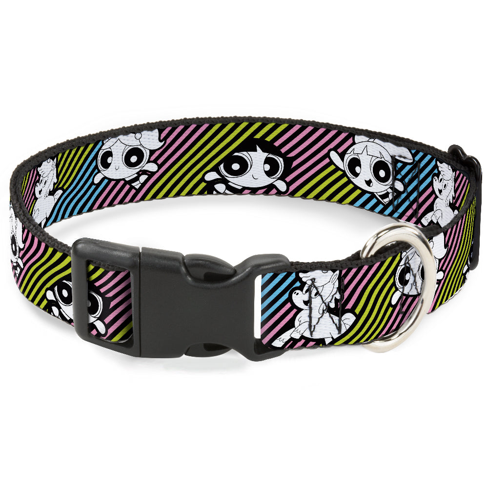 Plastic Clip Collar - The Powerpuff Girls and Donny Stripe Black/Multi Pastel Plastic Clip Collars Powerpuff Girls