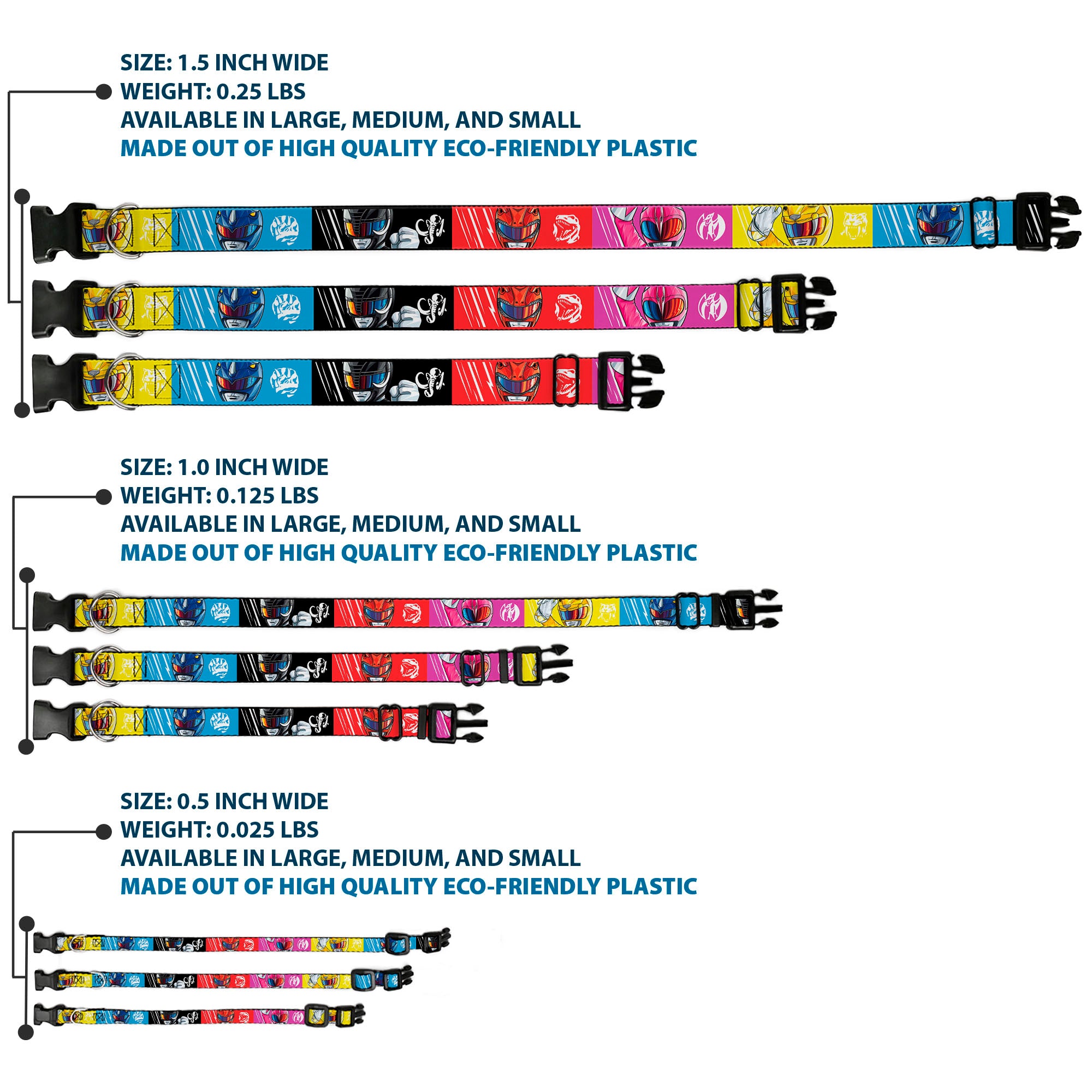 Plastic Clip Collar - Power Rangers Face and Power Icon Blocks Multi Color