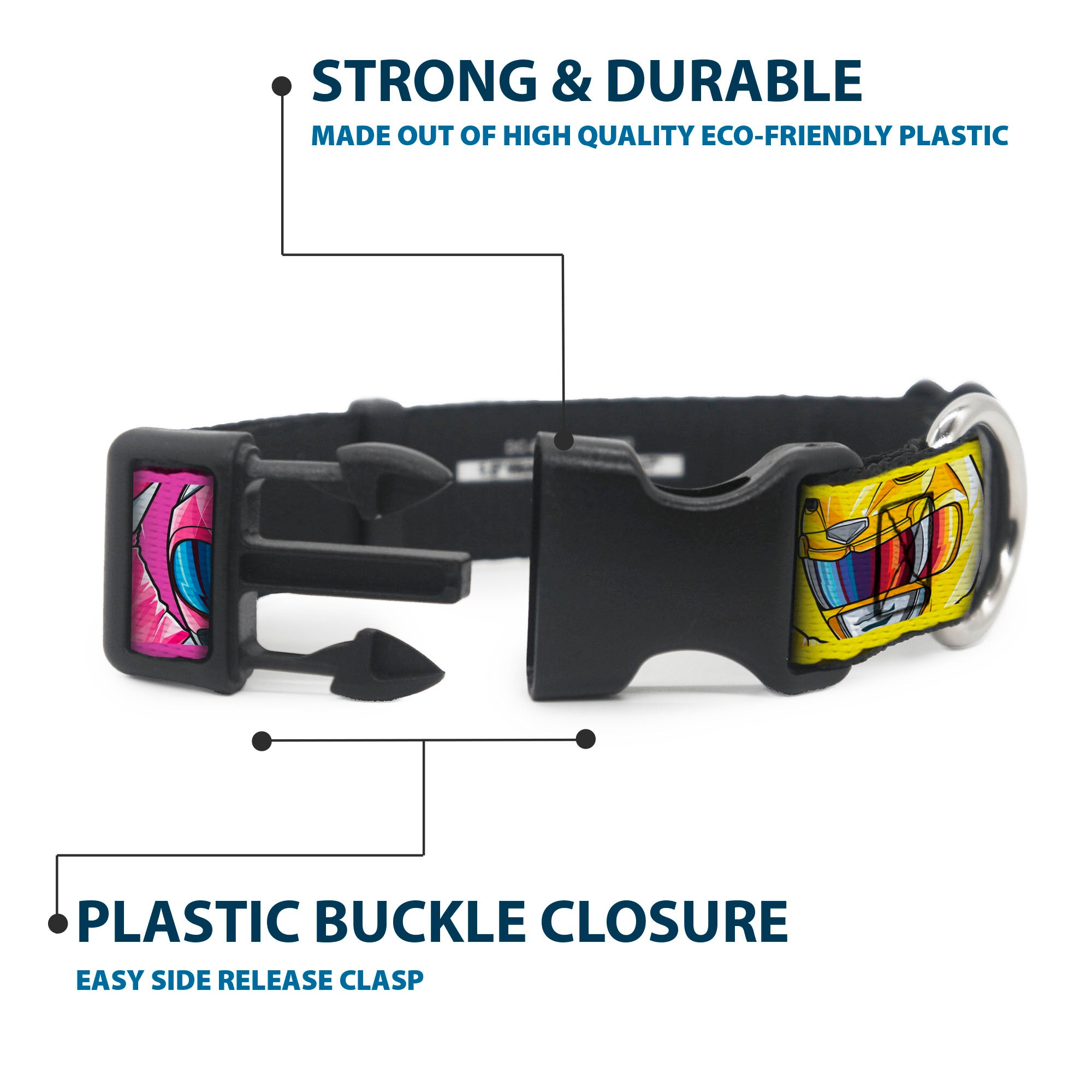 Plastic Clip Collar - Power Rangers Face and Power Icon Blocks Multi Color