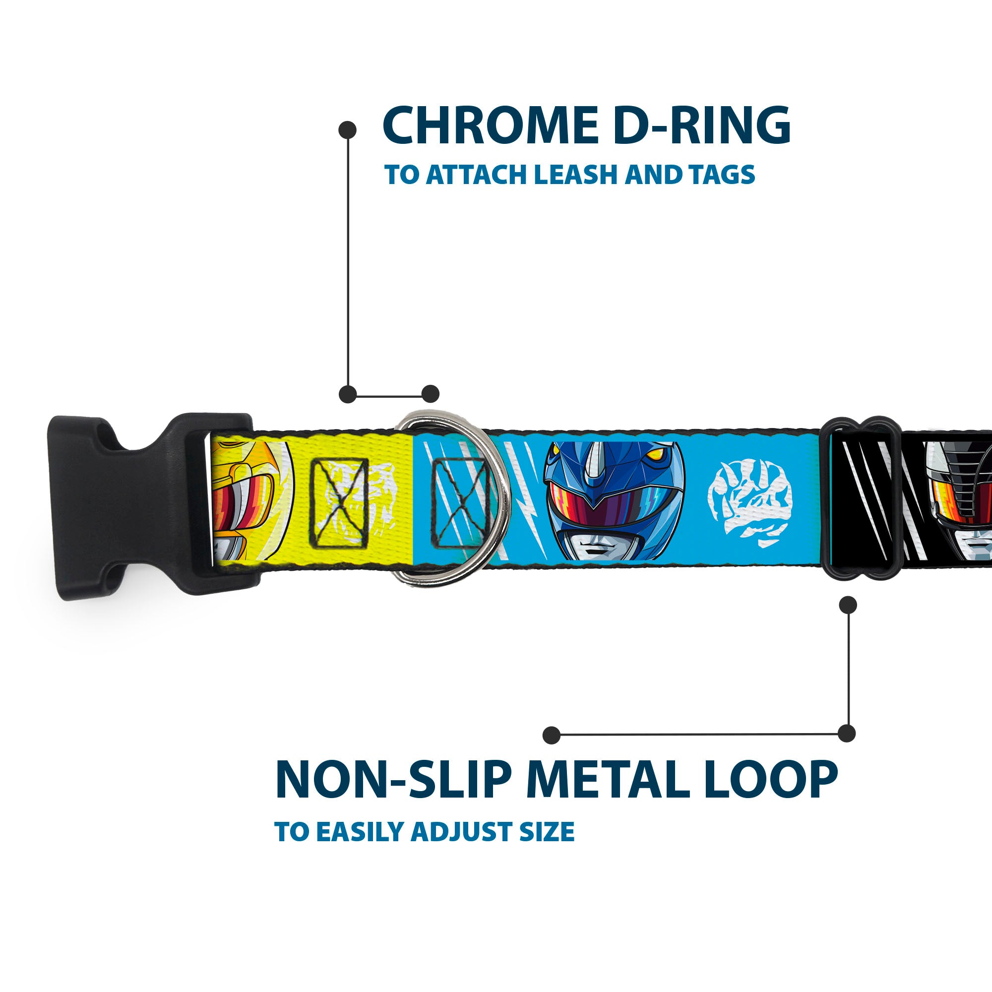 Plastic Clip Collar - Power Rangers Face and Power Icon Blocks Multi Color