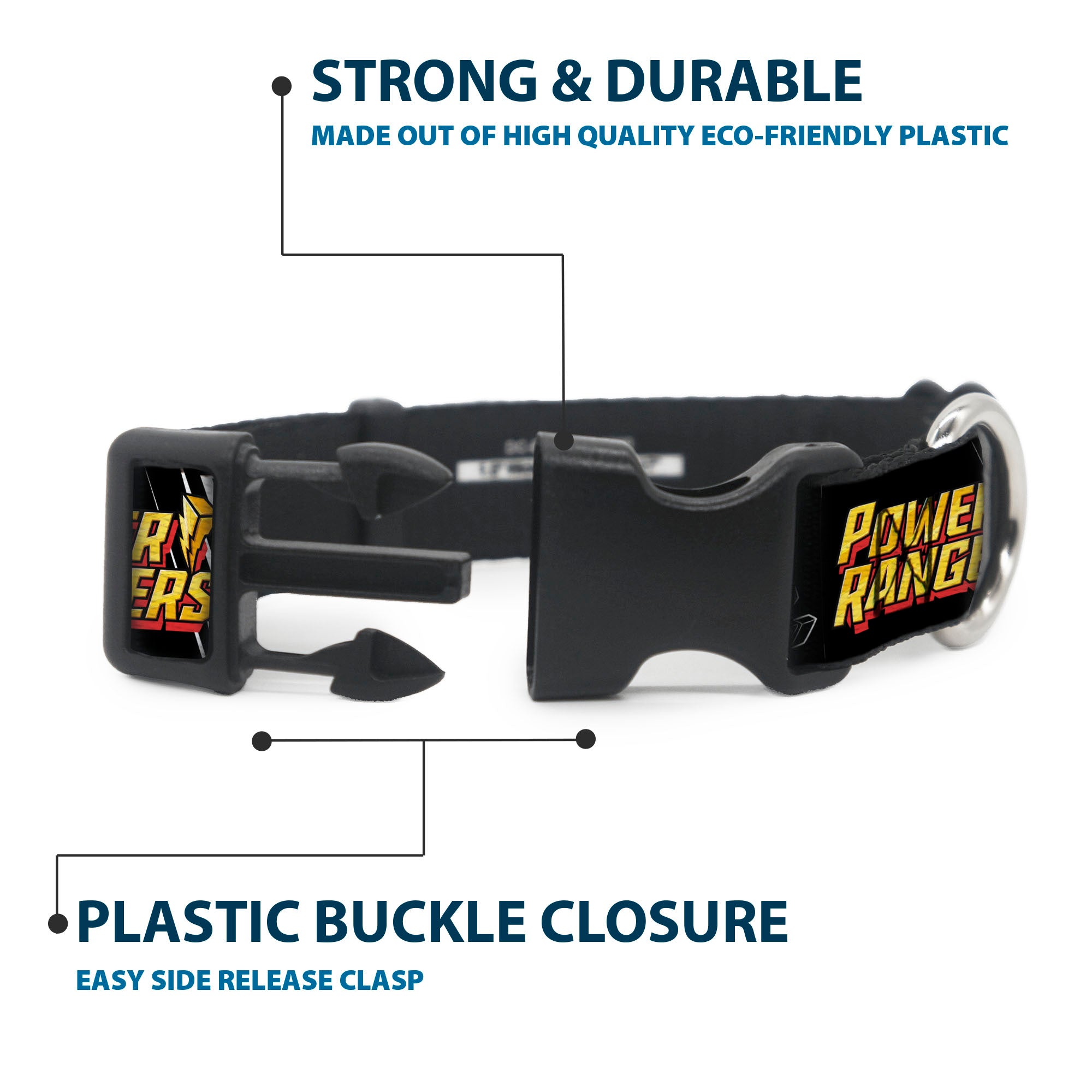 Plastic Clip Collar - POWER RANGERS Black Ranger Mastadon Pose and Coin Icon Black