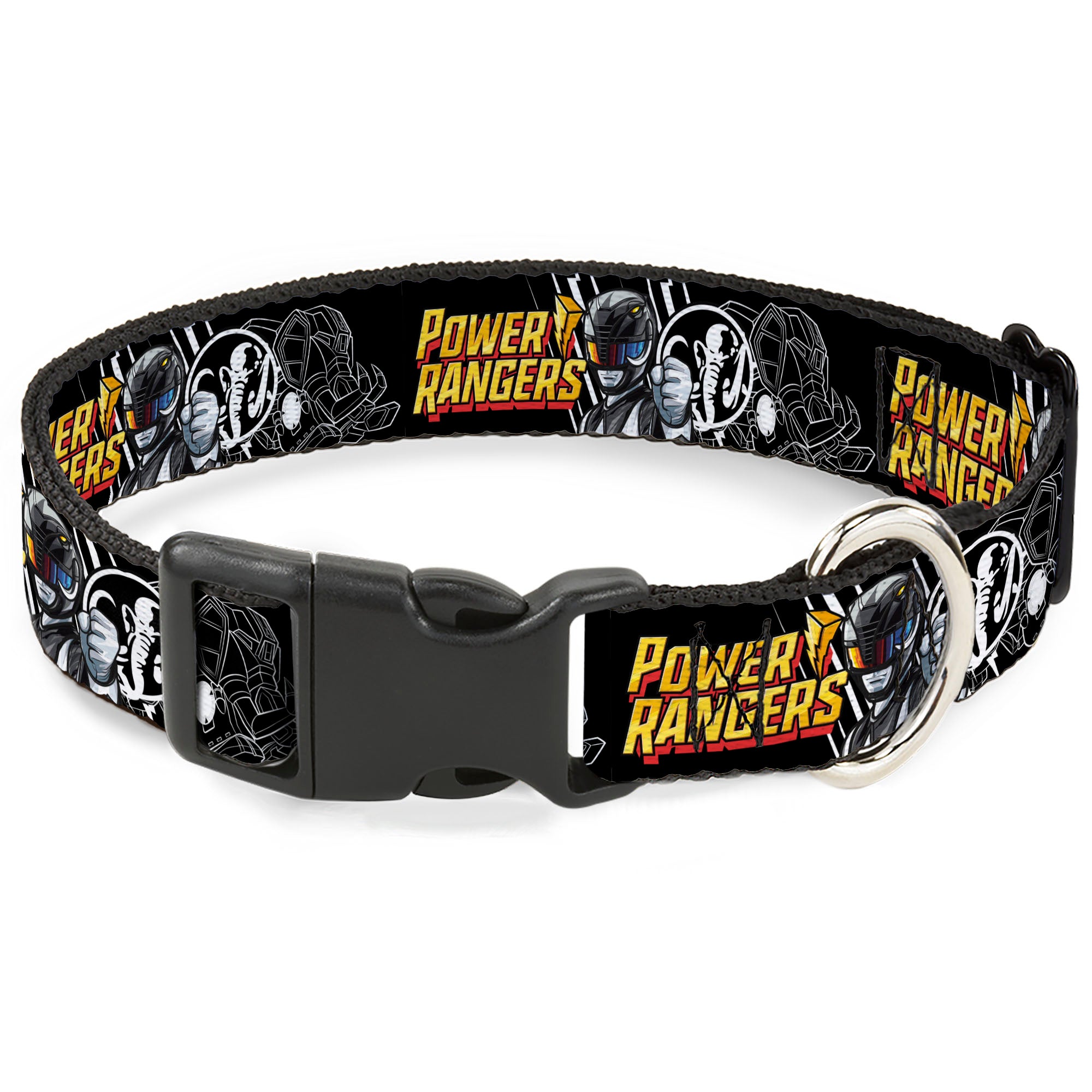 Plastic Clip Collar - POWER RANGERS Black Ranger Mastadon Pose and Coin Icon Black