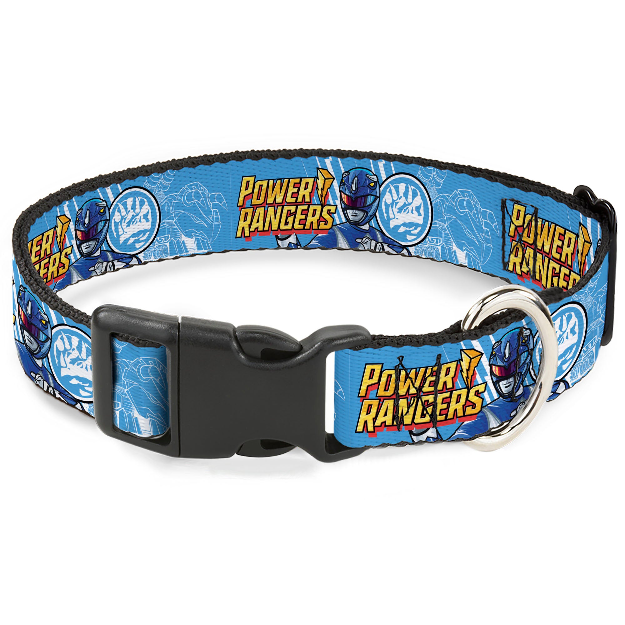 Plastic Clip Collar - POWER RANGERS Blue Ranger Triceratops Pose and Coin Icon Light Blue
