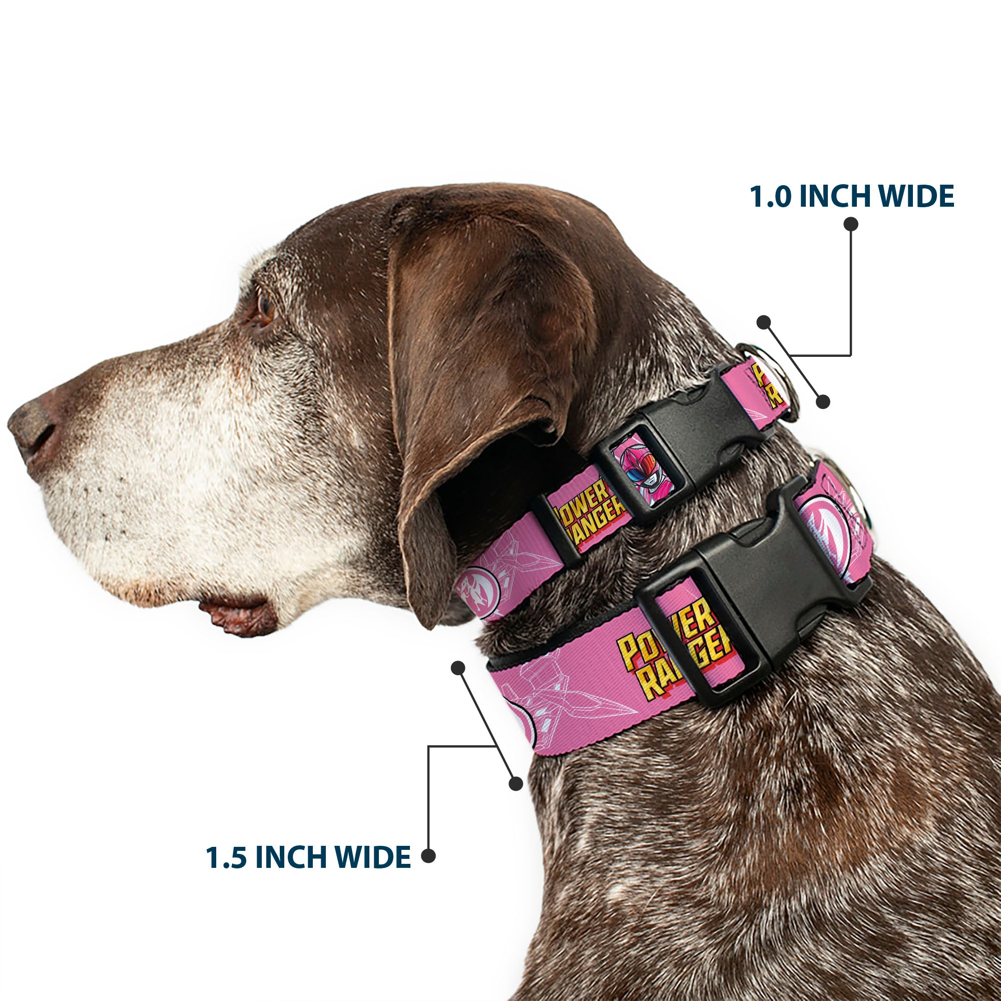 Plastic Clip Collar - POWER RANGERS Pink Ranger Pterodactyl Pose and Coin Icon Pink