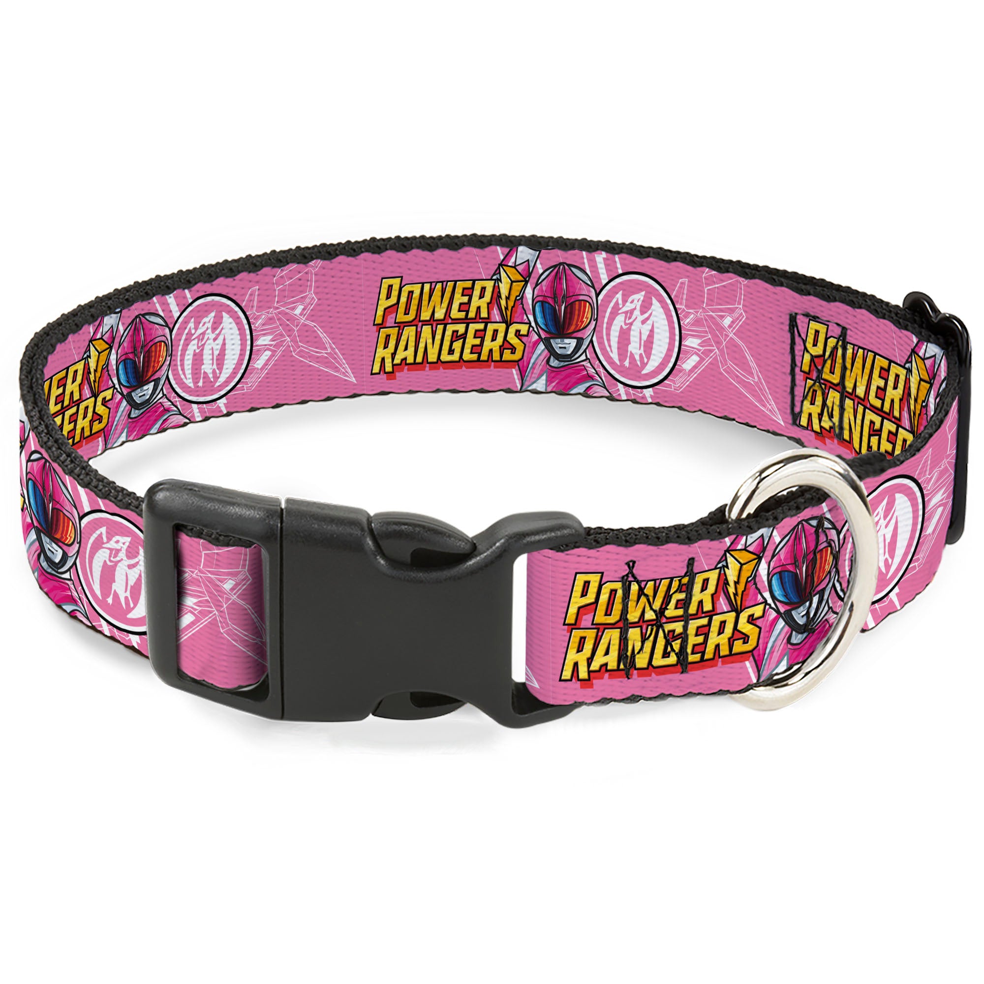 Plastic Clip Collar - POWER RANGERS Pink Ranger Pterodactyl Pose and Coin Icon Pink
