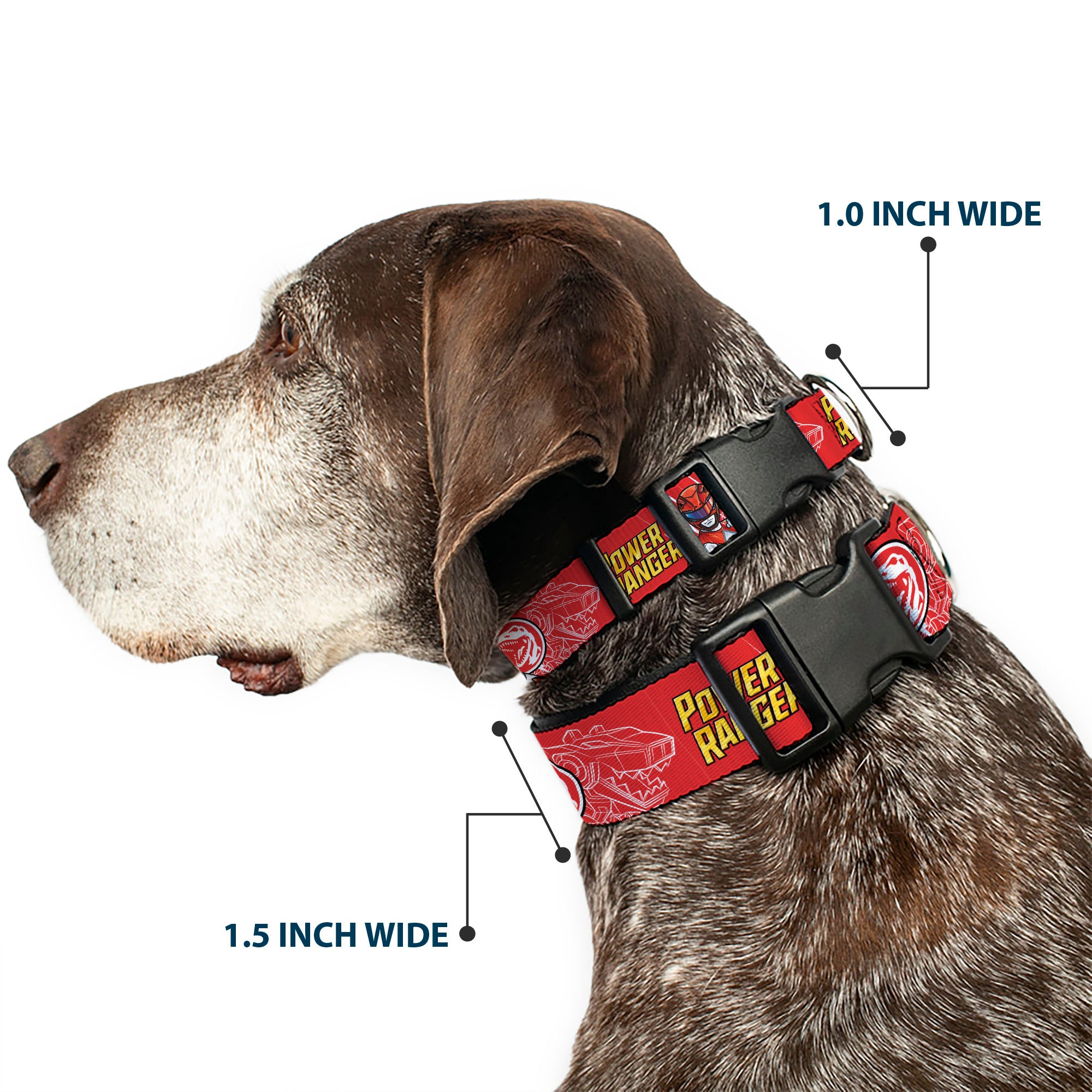 Plastic Clip Collar - POWER RANGERS Red Ranger Tyrannosaurus Rex Pose and Coin Icon Red