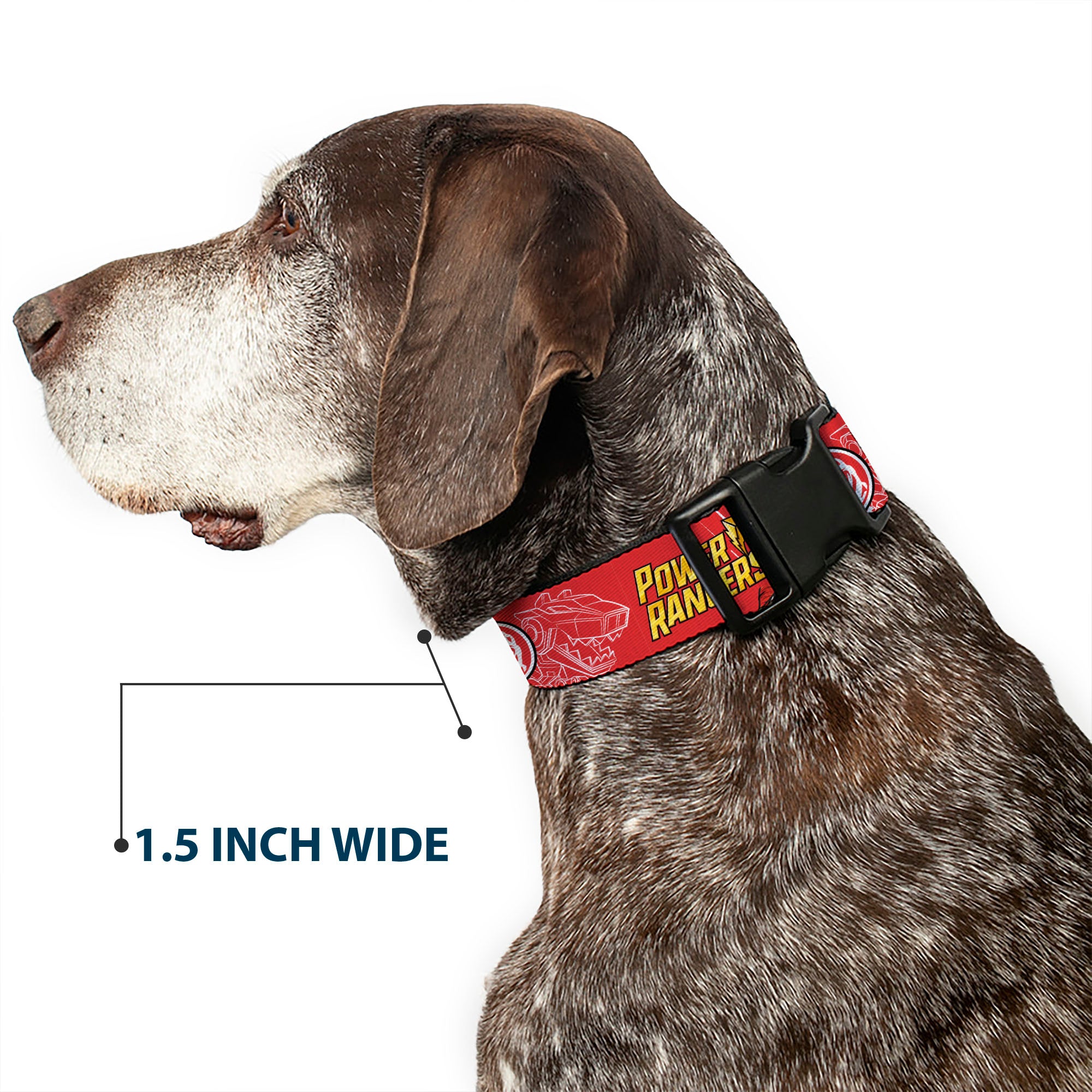 Plastic Clip Collar - POWER RANGERS Red Ranger Tyrannosaurus Rex Pose and Coin Icon Red