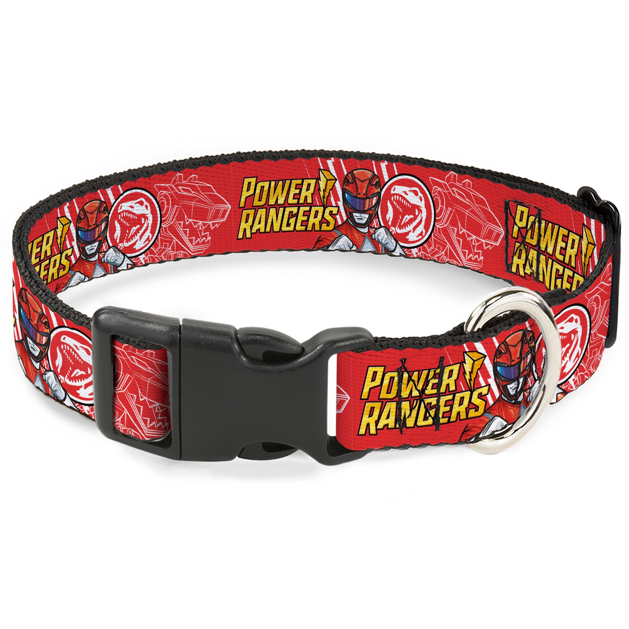 Plastic Clip Collar - POWER RANGERS Red Ranger Tyrannosaurus Rex Pose and Coin Icon Red
