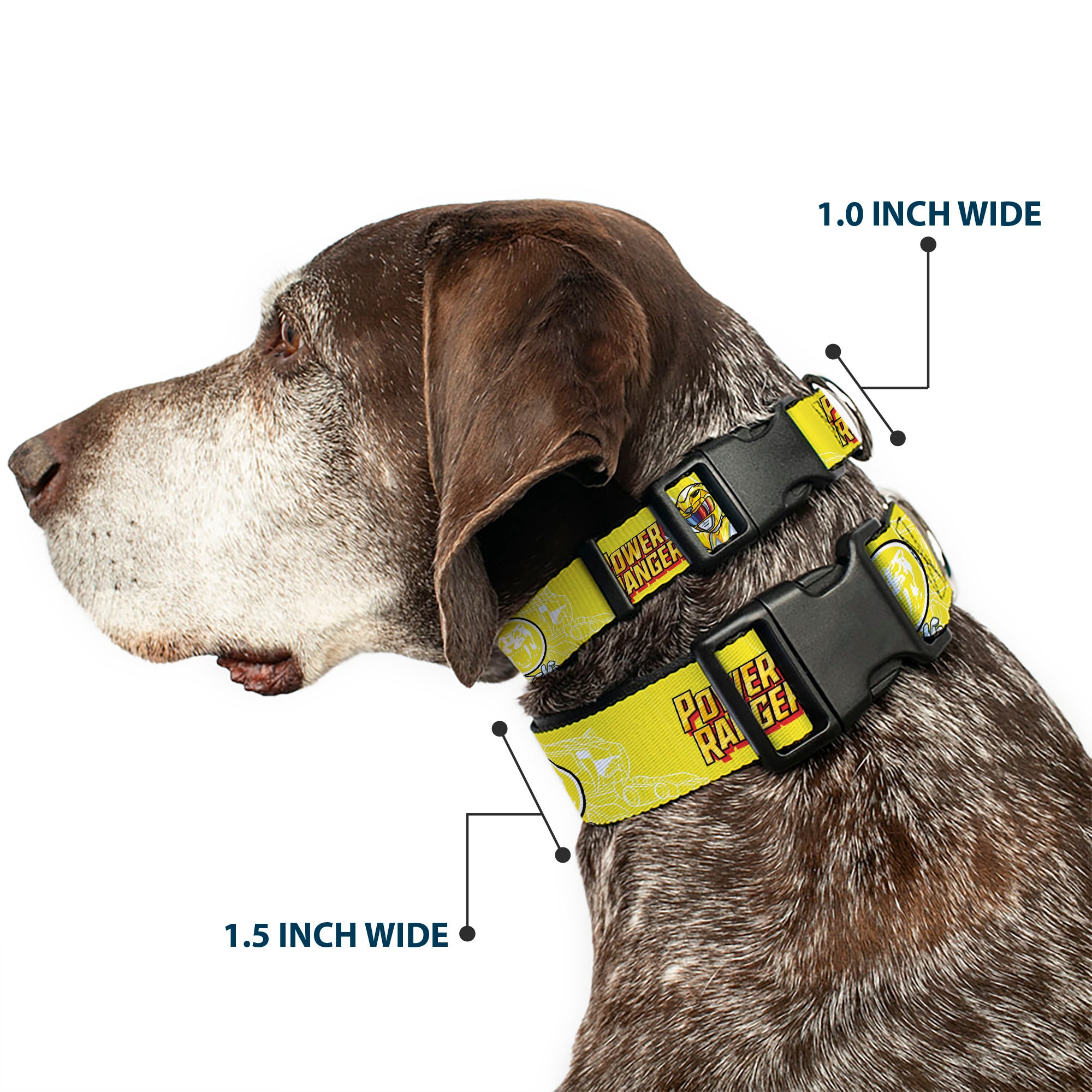 Plastic Clip Collar - POWER RANGERS Yellow Ranger Sabertooth Tiger Pose and Coin Icon Yellow