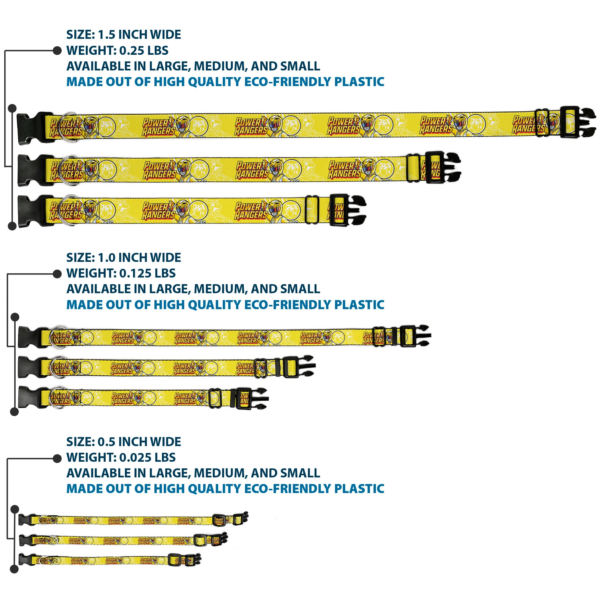 Plastic Clip Collar - POWER RANGERS Yellow Ranger Sabertooth Tiger Pose and Coin Icon Yellow