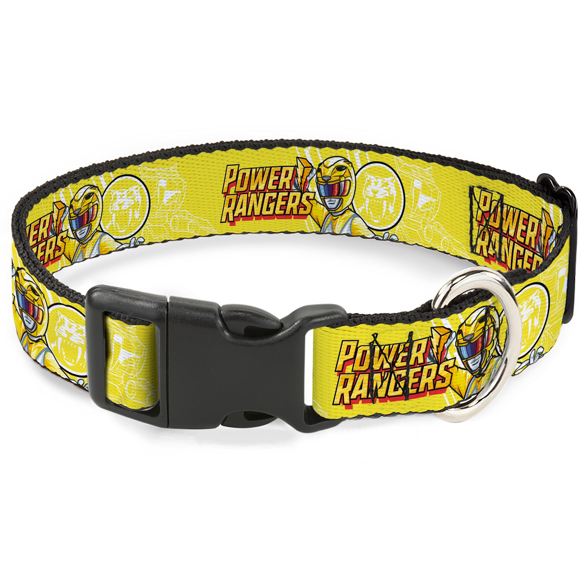 Plastic Clip Collar - POWER RANGERS Yellow Ranger Sabertooth Tiger Pose and Coin Icon Yellow