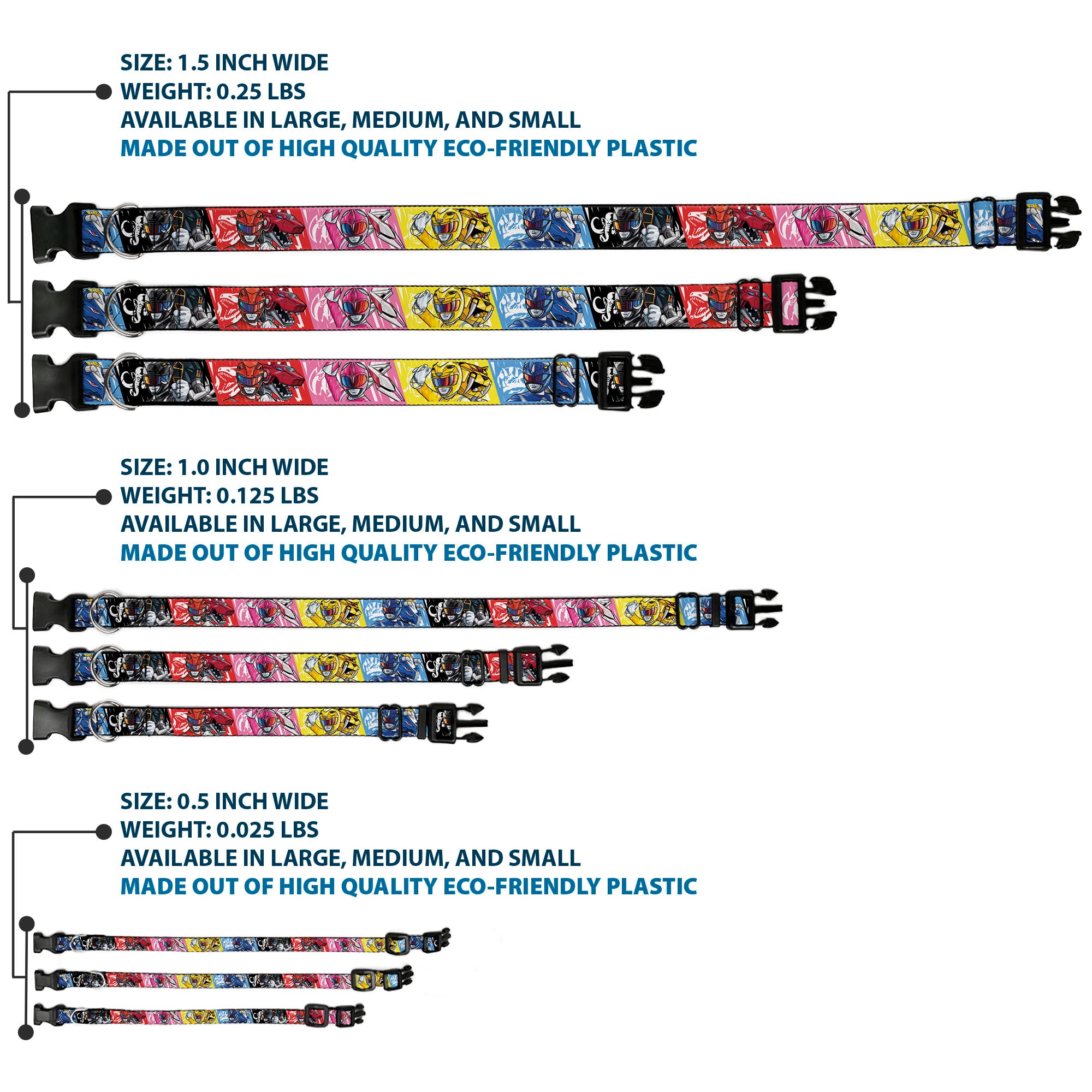 Plastic Clip Collar - Power Rangers Pose and Zord Blocks Multi Color