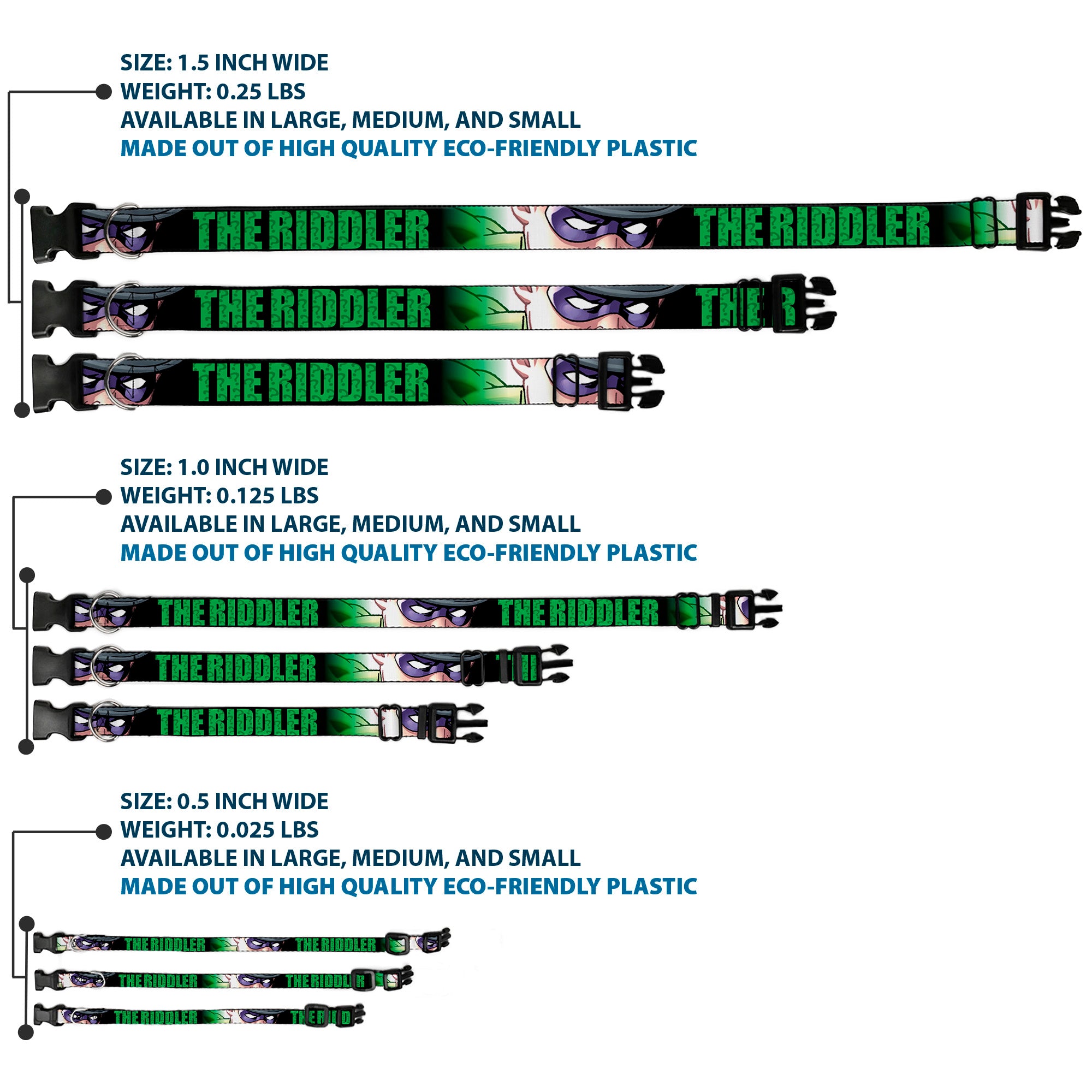 Plastic Clip Collar - THE RIDDLER/Face CLOSE-UP Black/Green Plastic Clip Collars DC Comics