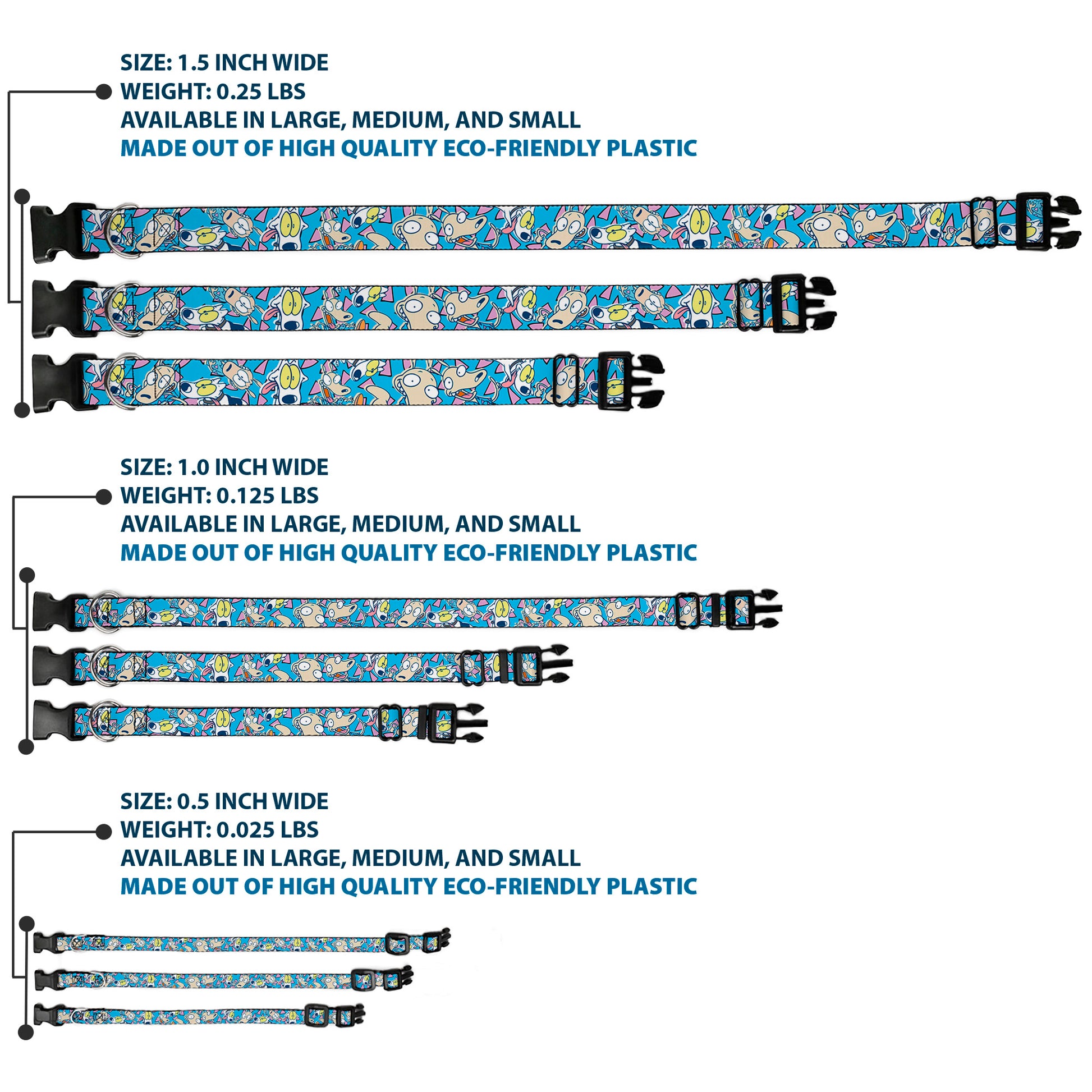 Plastic Clip Collar - Rocko & Spunky Scattered Expressions/Triangles Blue/Lavender Plastic Clip Collars Ren and Stimpy