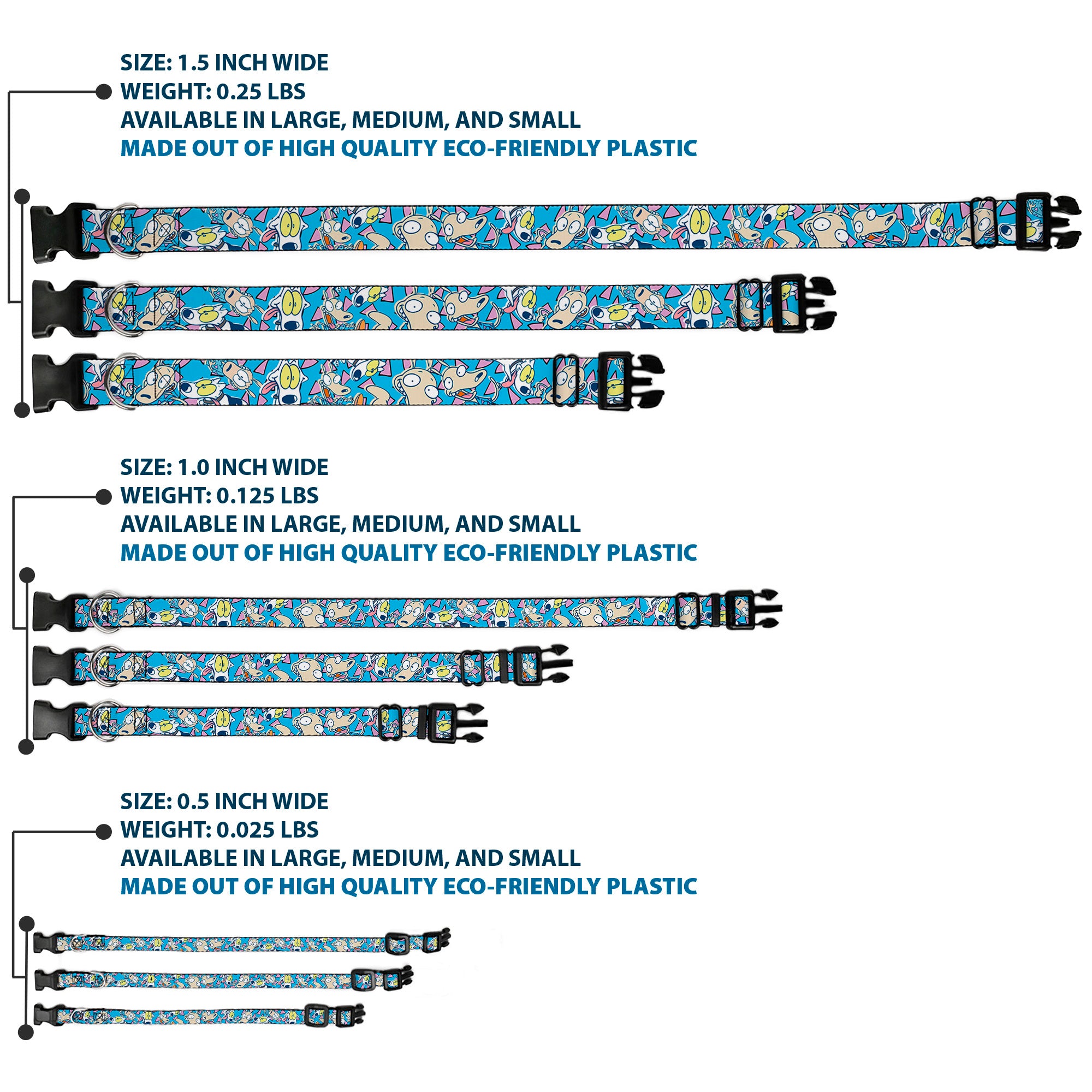 Plastic Clip Collar - Rocko & Spunky Scattered Expressions/Triangles Blue/Lavender Plastic Clip Collars Ren and Stimpy