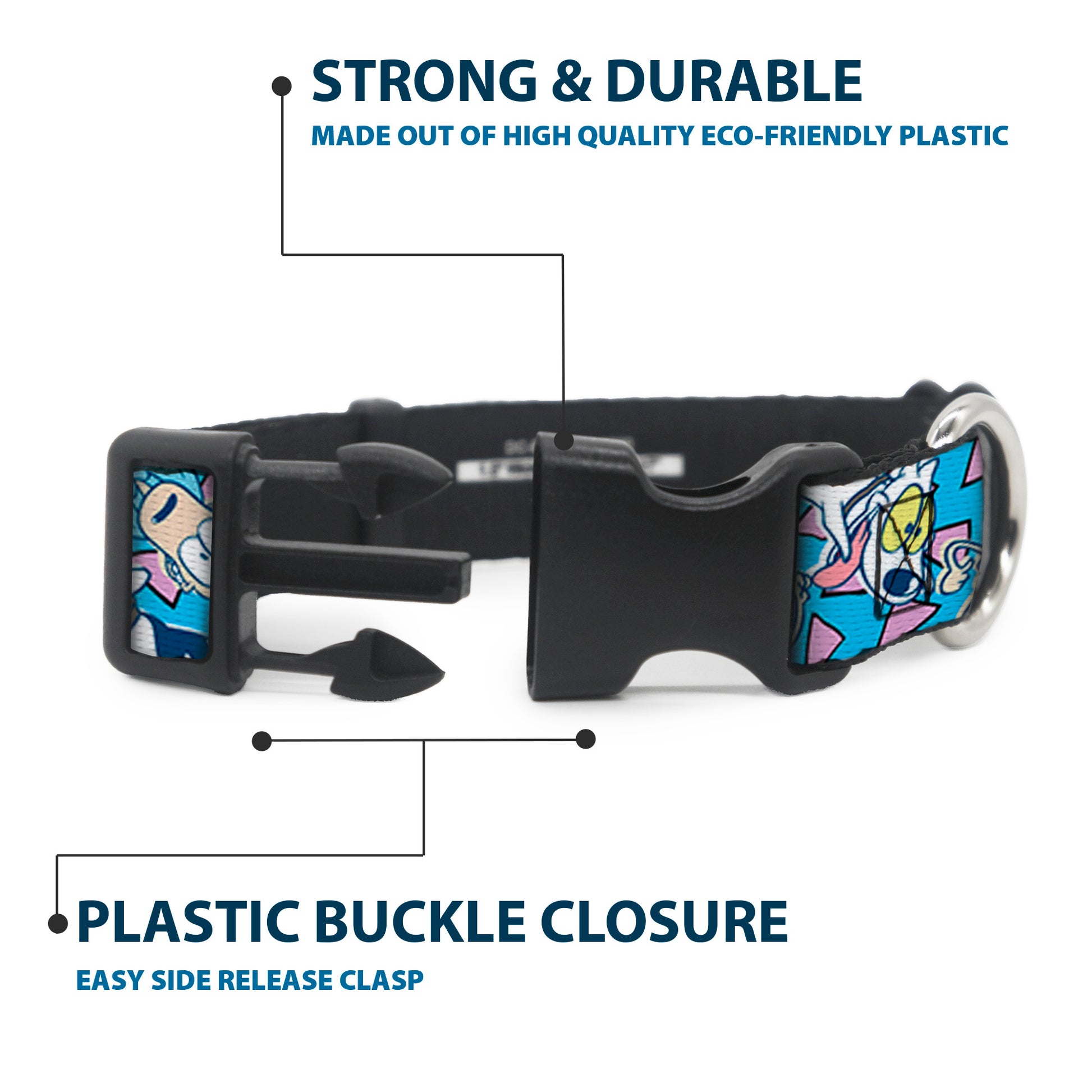 Plastic Clip Collar - Rocko & Spunky Scattered Expressions/Triangles Blue/Lavender Plastic Clip Collars Ren and Stimpy