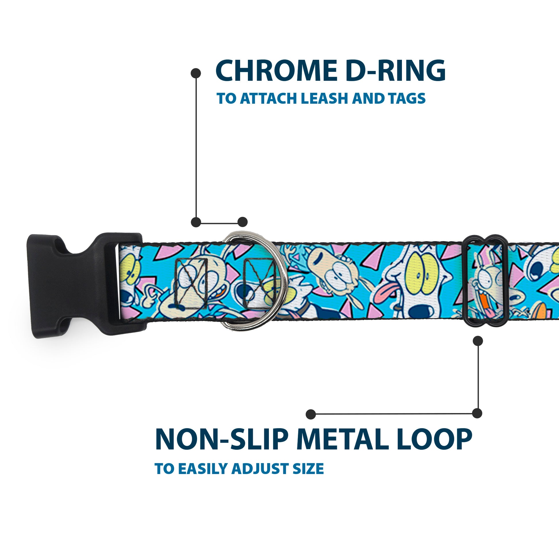 Plastic Clip Collar - Rocko & Spunky Scattered Expressions/Triangles Blue/Lavender Plastic Clip Collars Ren and Stimpy