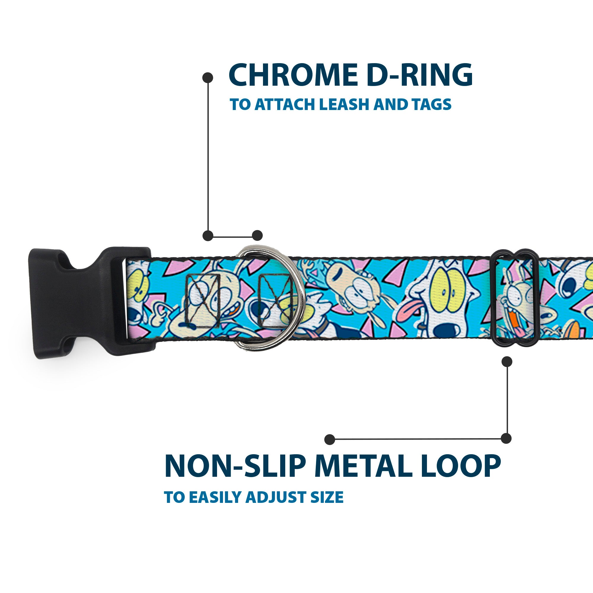 Plastic Clip Collar - Rocko & Spunky Scattered Expressions/Triangles Blue/Lavender Plastic Clip Collars Ren and Stimpy