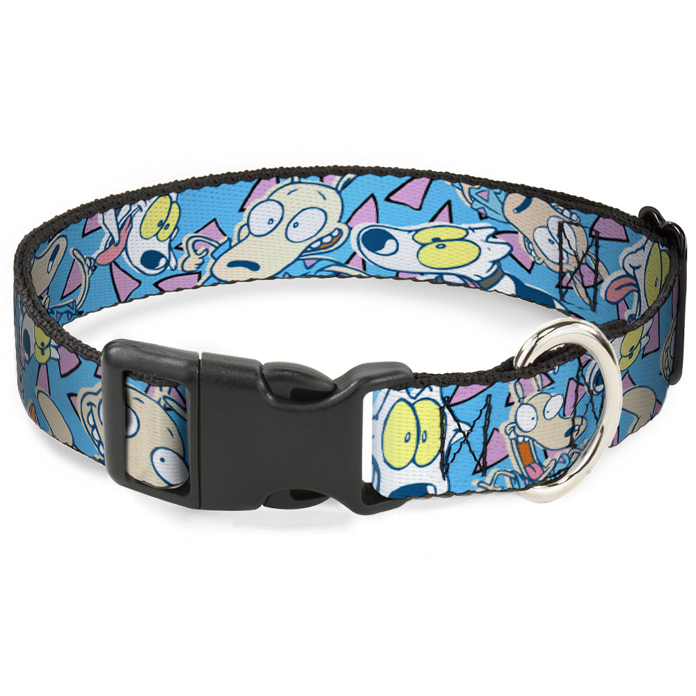 Plastic Clip Collar - Rocko & Spunky Scattered Expressions/Triangles Blue/Lavender Plastic Clip Collars Ren and Stimpy