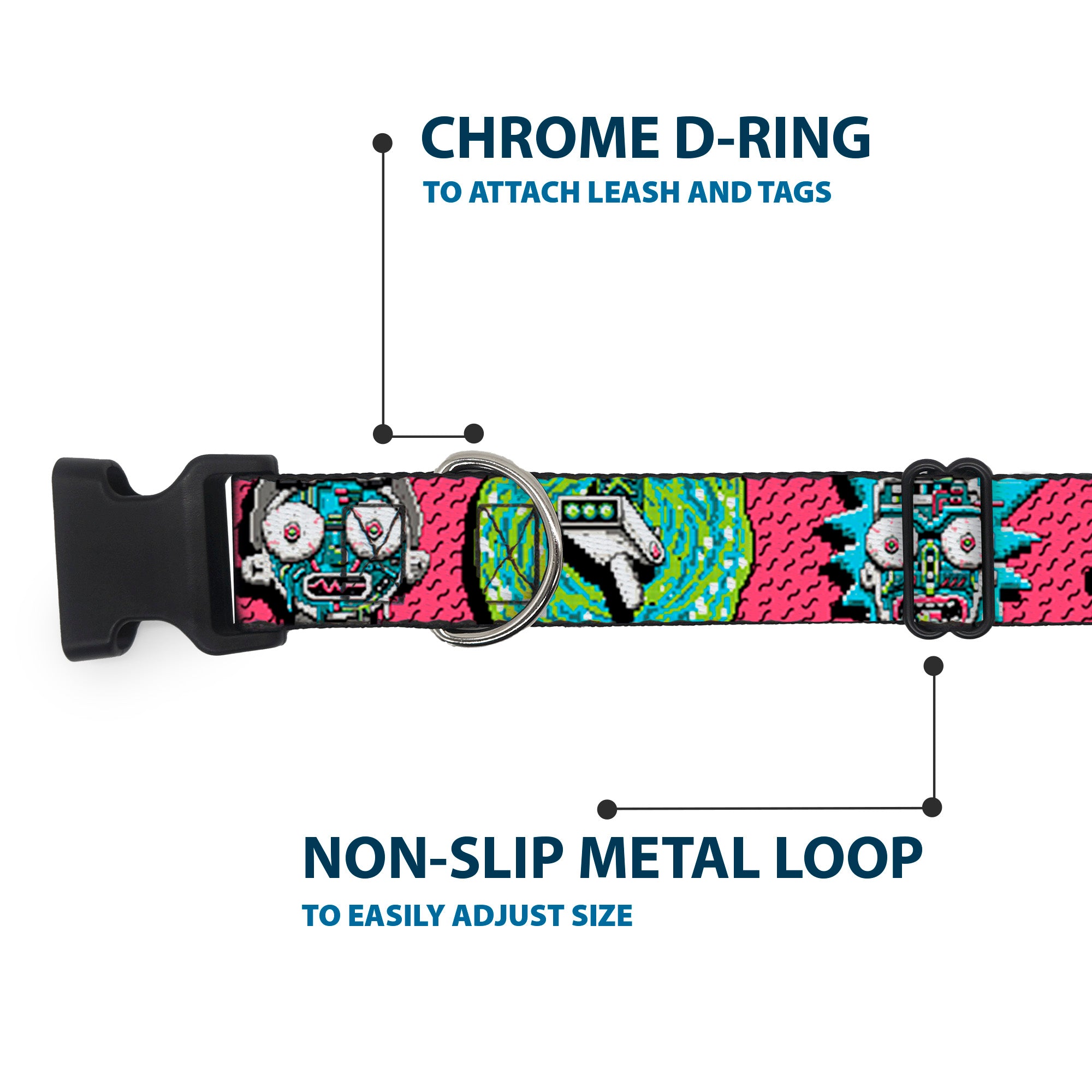 Plastic Clip Collar - Rick and Morty Circuit Faces/Portal Gun Pink Plastic Clip Collars Rick and Morty