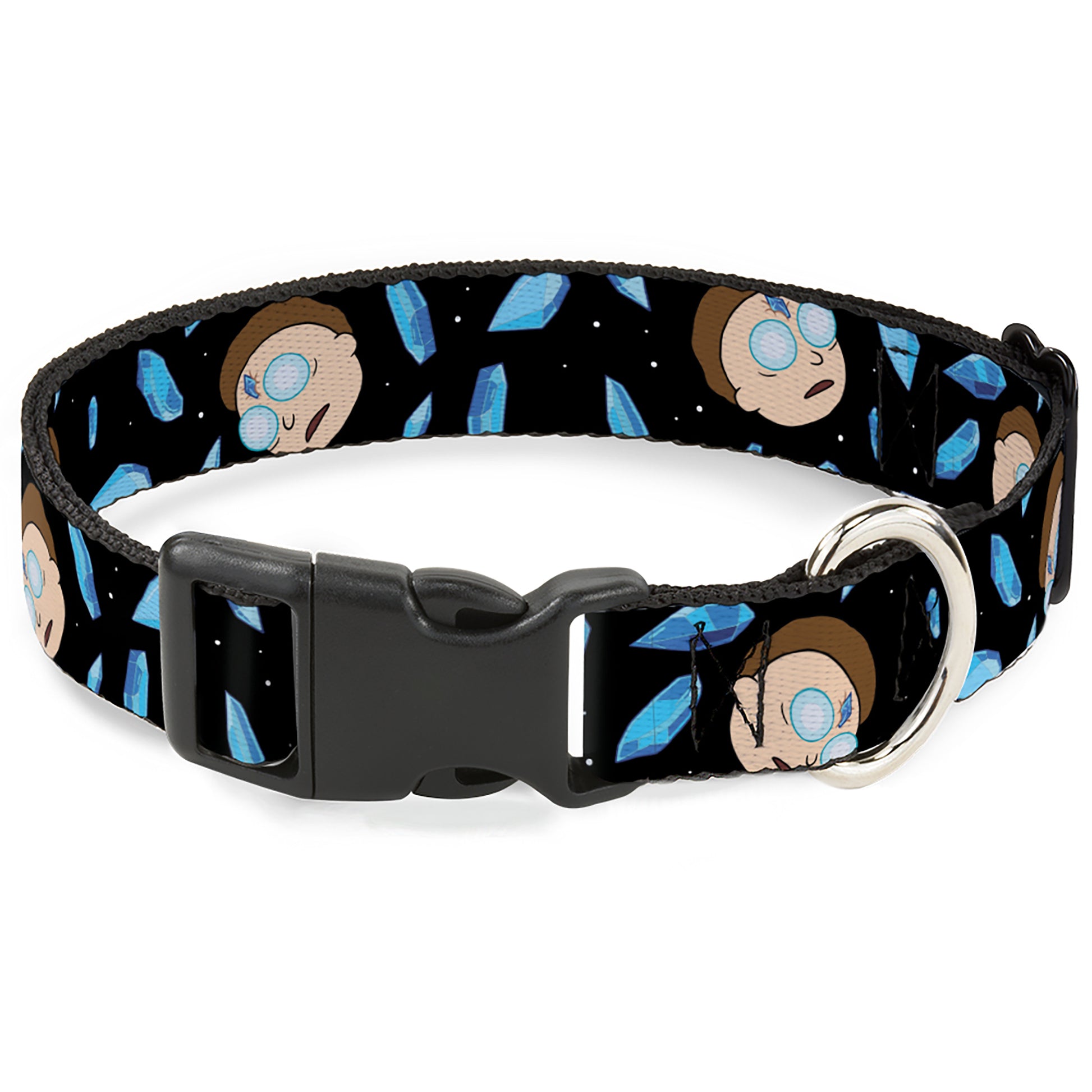 Plastic Clip Collar - Rick and Morty Death Crystals and Morty Expression Black/Blues Plastic Clip Collars Rick and Morty