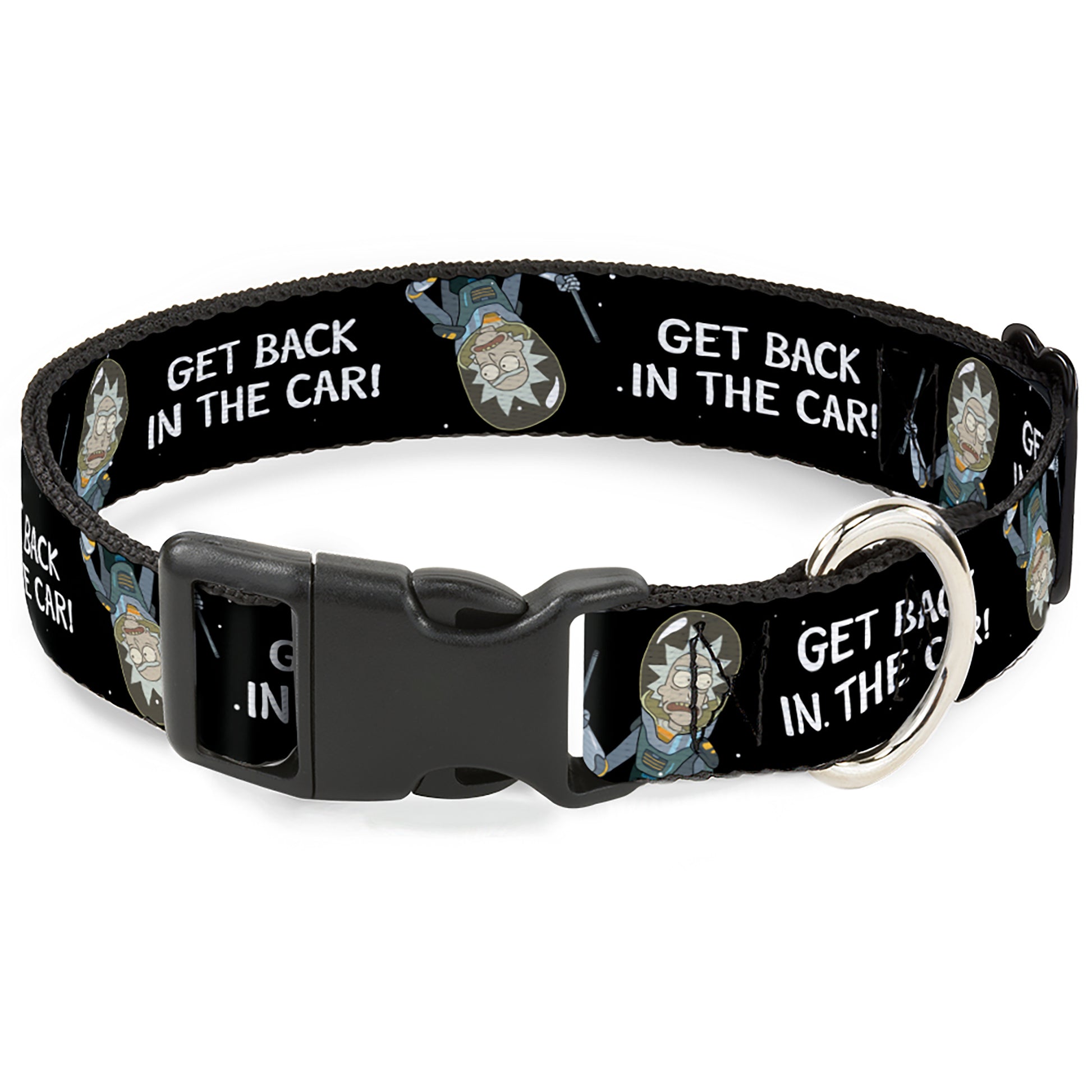 Plastic Clip Collar - Rick and Morty Rick GET BACK IN THE CAR Pose Black/White Plastic Clip Collars Rick and Morty