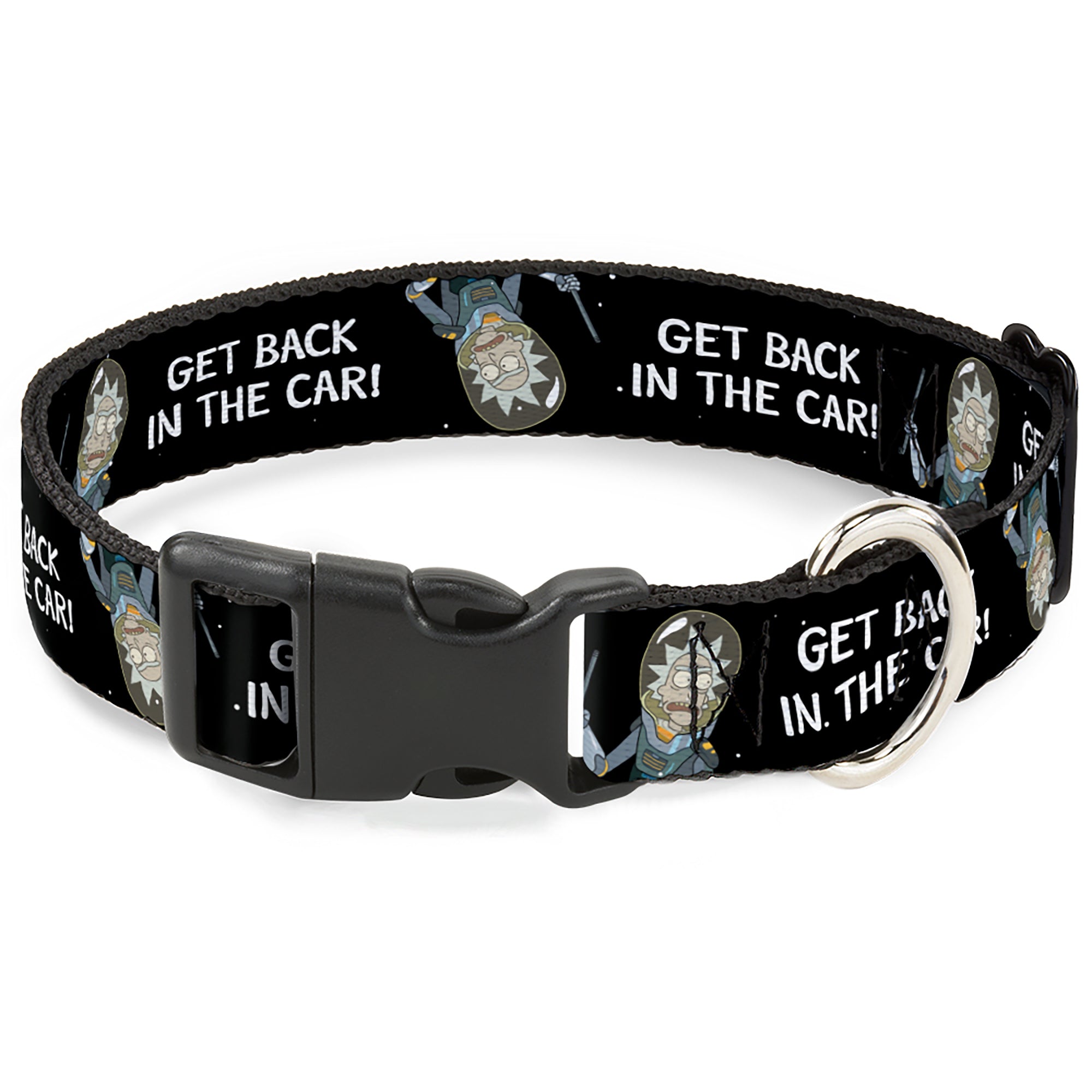 Plastic Clip Collar - Rick and Morty Rick GET BACK IN THE CAR Pose Black/White Plastic Clip Collars Rick and Morty