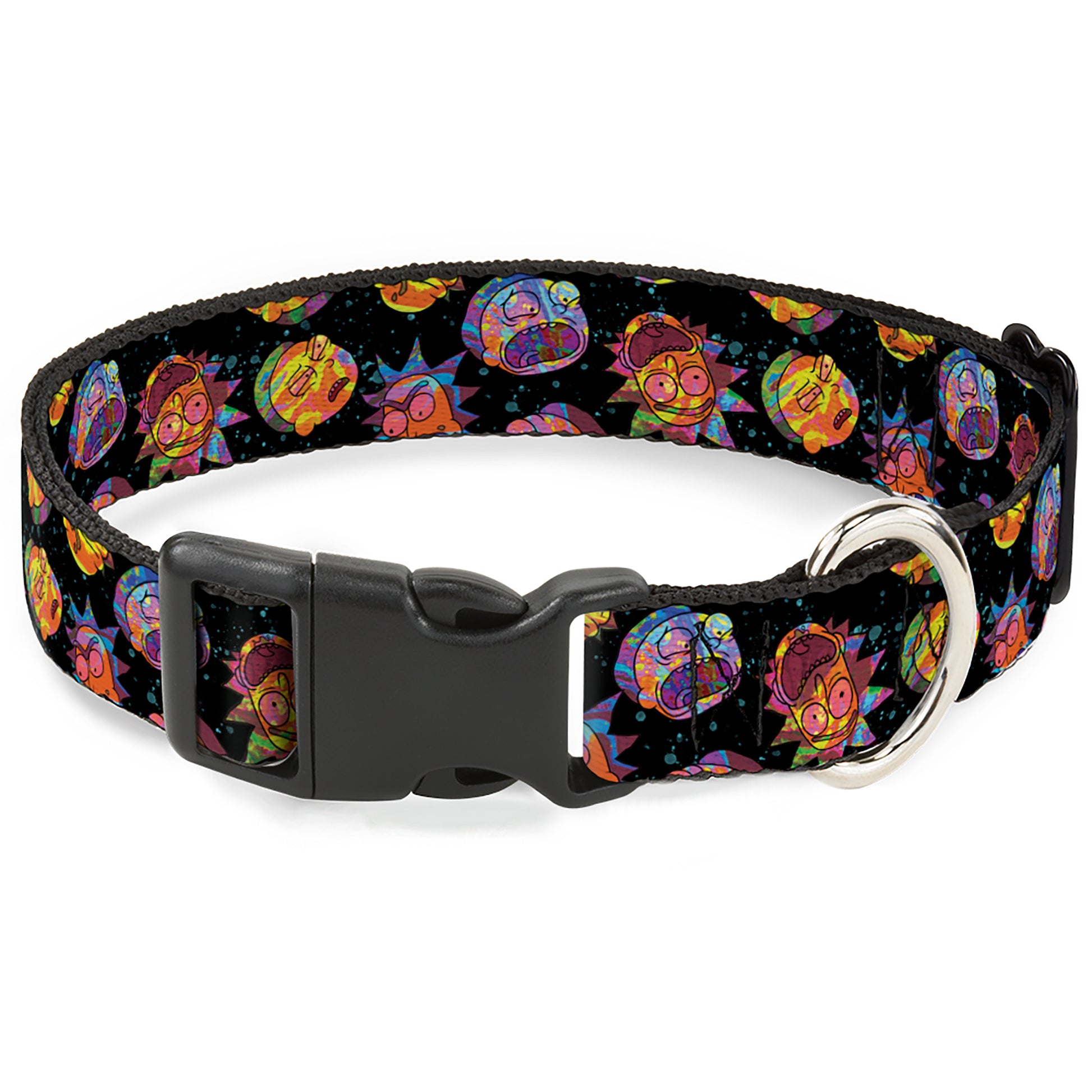 Plastic Clip Collar - Rick and Morty Vaporwave Expressions Scattered Black/Multi Color Plastic Clip Collars Rick and Morty