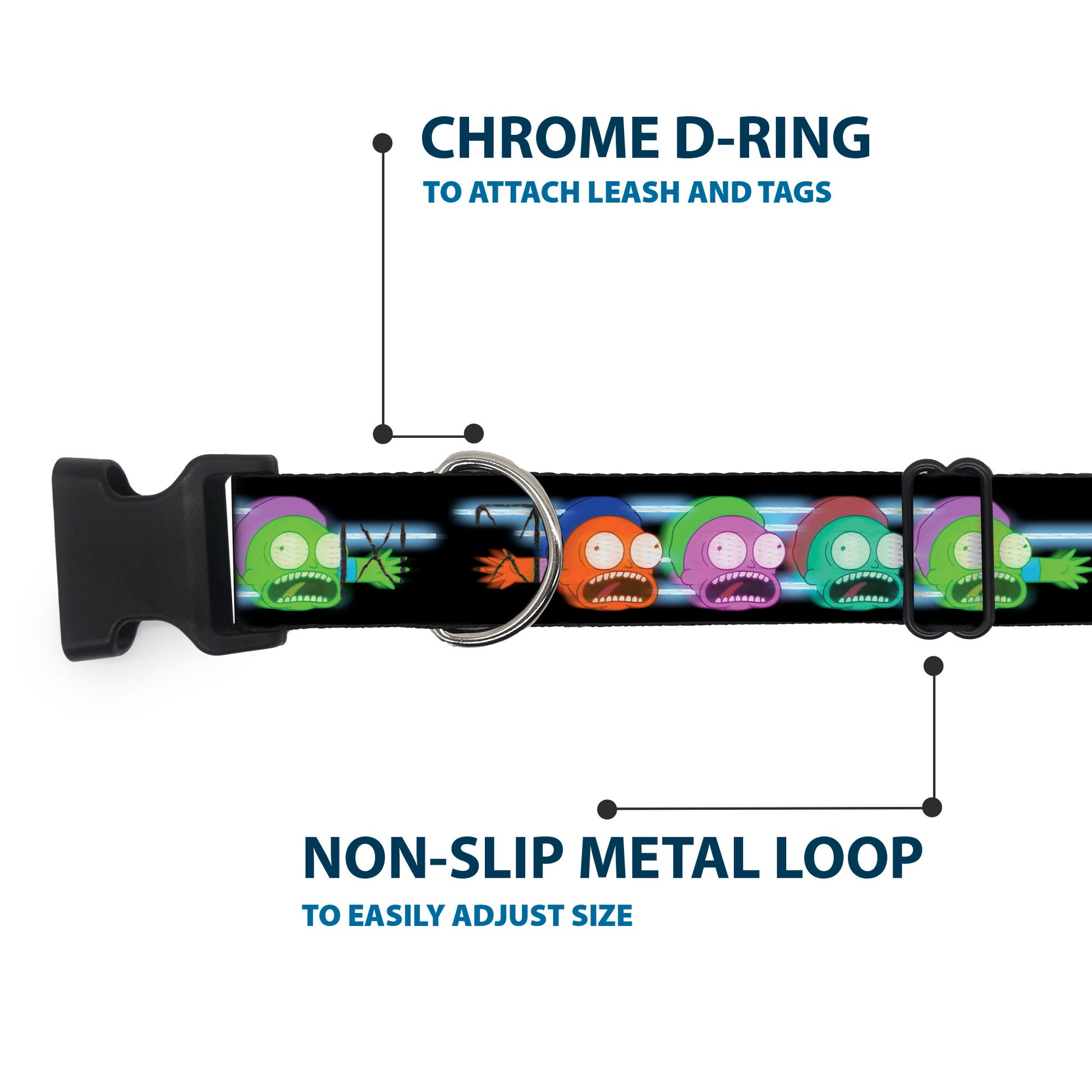 Plastic Clip Collar - Morty Screaming Face Black/Multi Color Plastic Clip Collars Rick and Morty