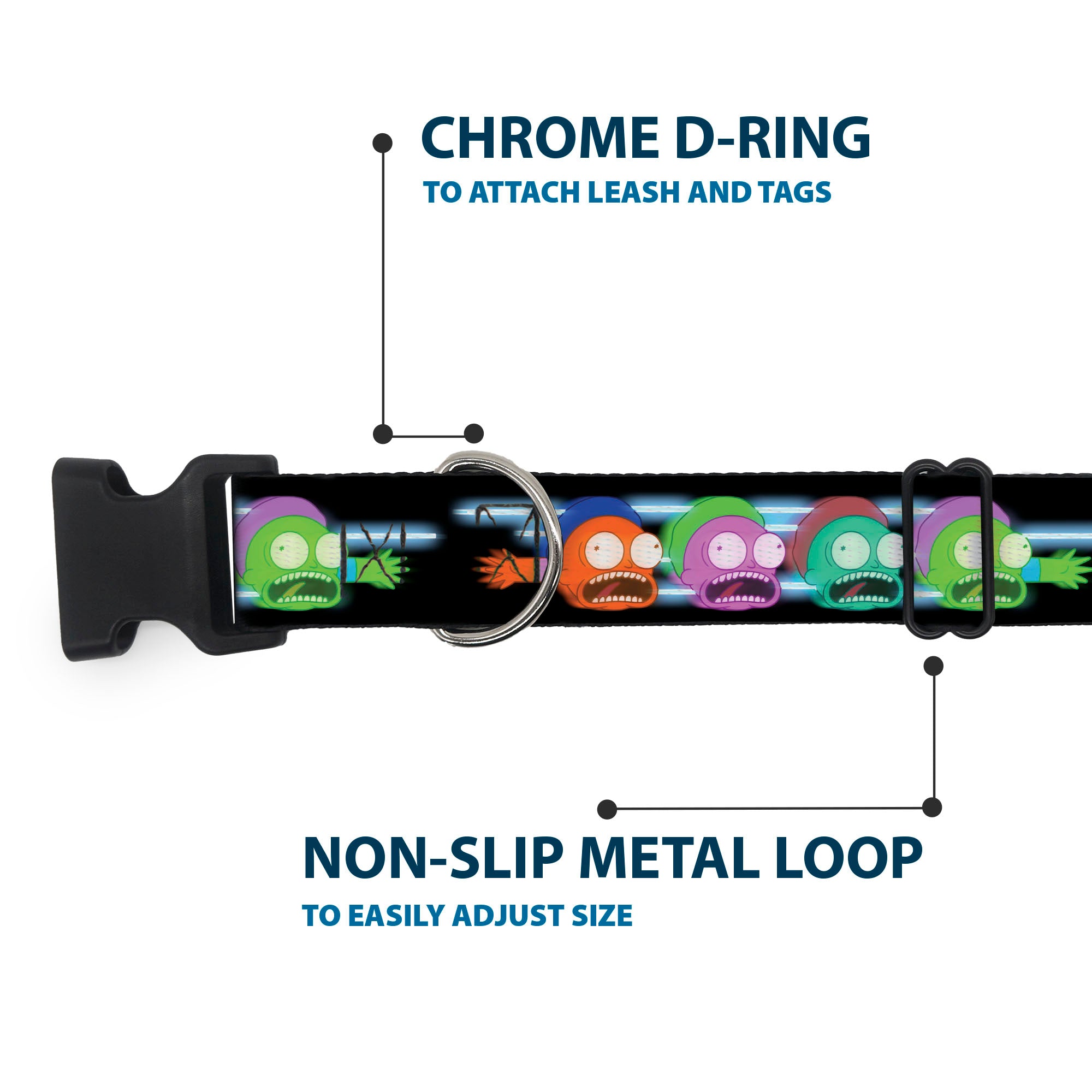 Plastic Clip Collar - Morty Screaming Face Black/Multi Color Plastic Clip Collars Rick and Morty