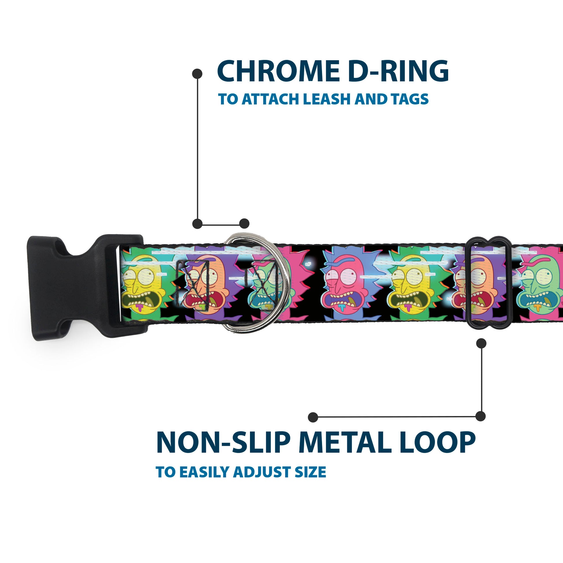 Plastic Clip Collar - Rick Sanchez Screaming Face Black/Multi Color Plastic Clip Collars Rick and Morty