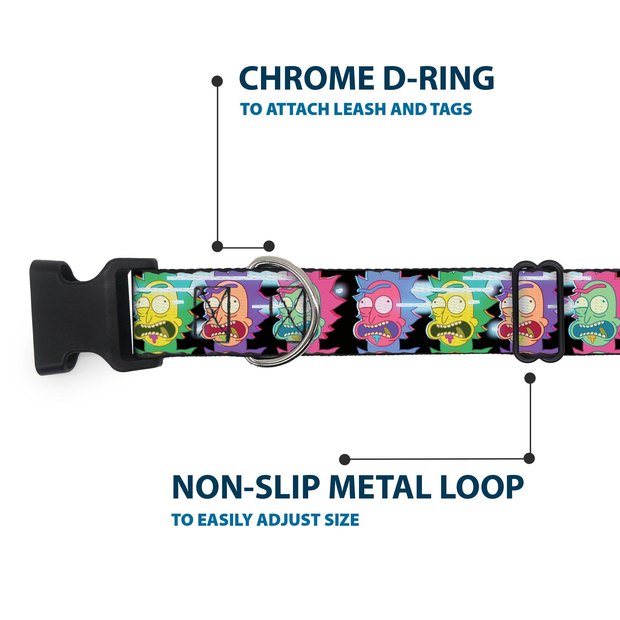 Plastic Clip Collar - Rick Sanchez Screaming Face Black/Multi Color Plastic Clip Collars Rick and Morty
