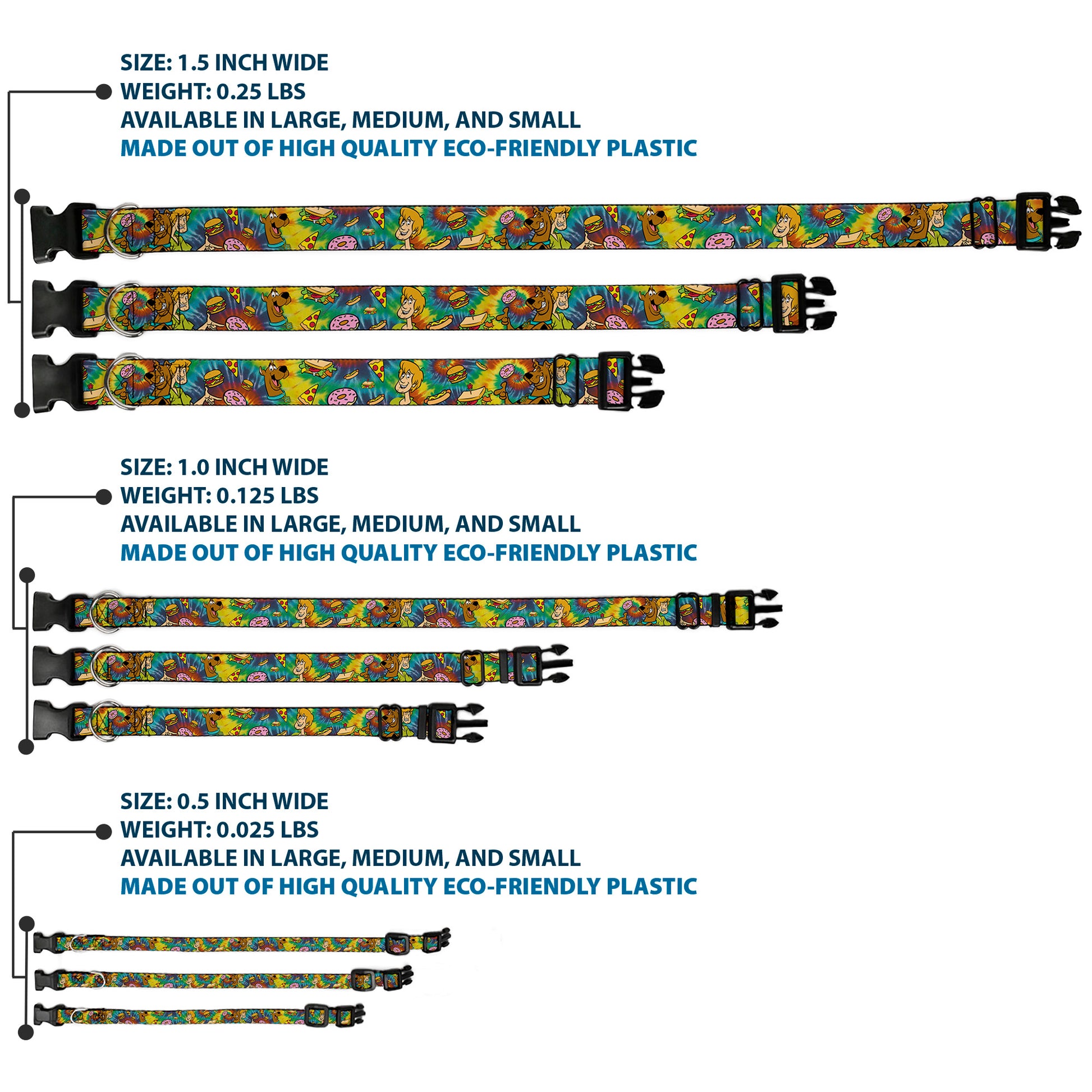 Plastic Clip Collar - Scooby Doo and Shaggy Poses/Munchies Tie Dye Multi Color Plastic Clip Collars Scooby Doo