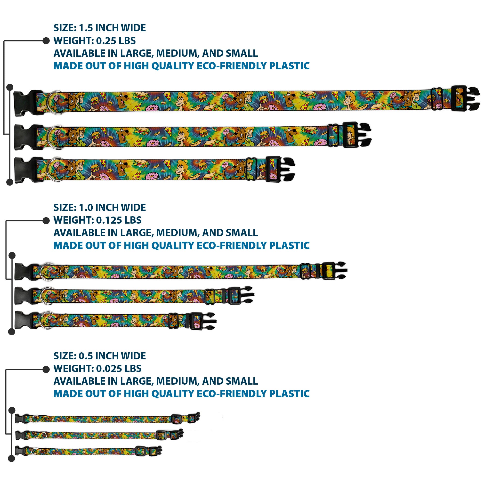 Plastic Clip Collar - Scooby Doo and Shaggy Poses/Munchies Tie Dye Multi Color Plastic Clip Collars Scooby Doo