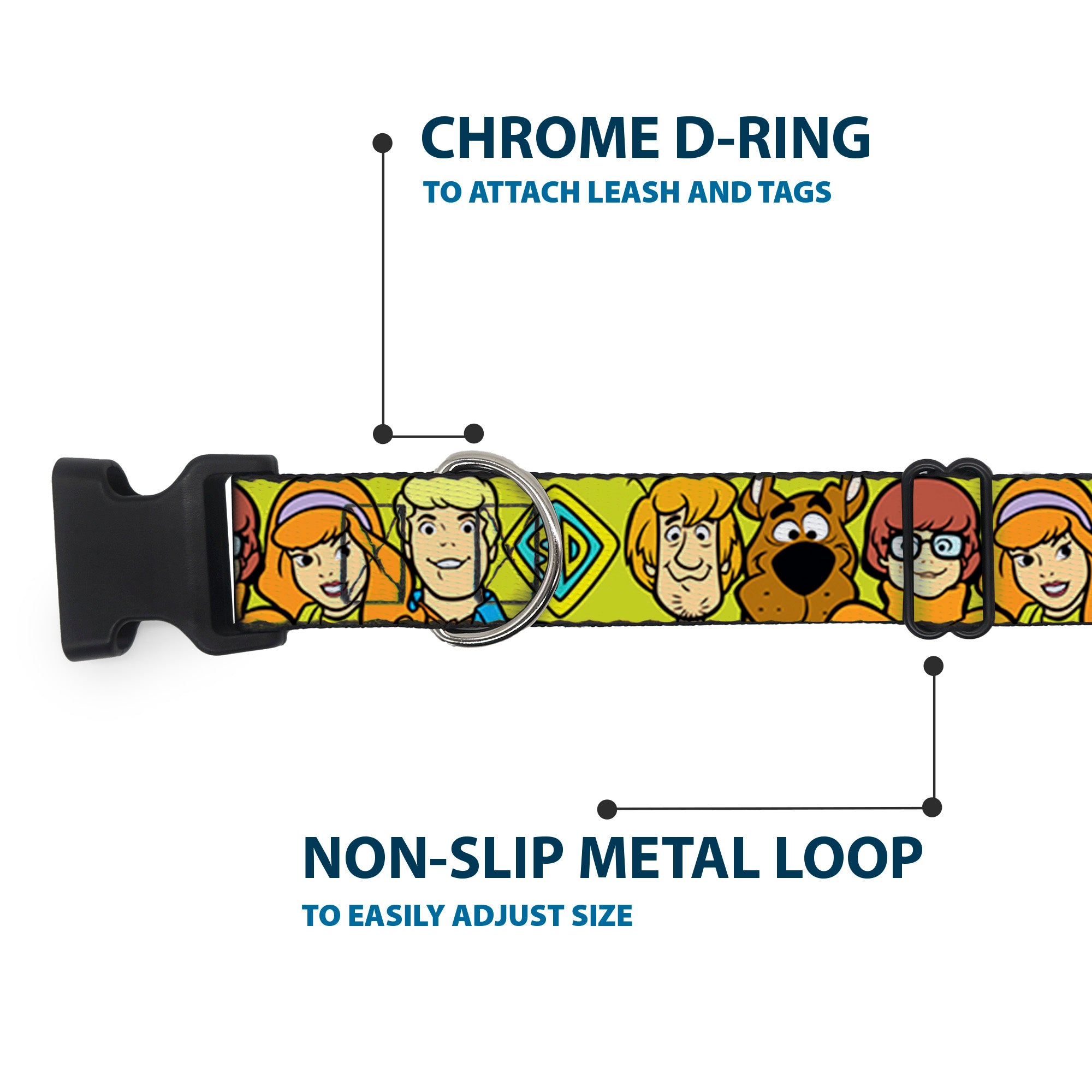 Plastic Clip Collar - Scooby Doo Character Faces Close-Up Green Plastic Clip Collars Scooby Doo