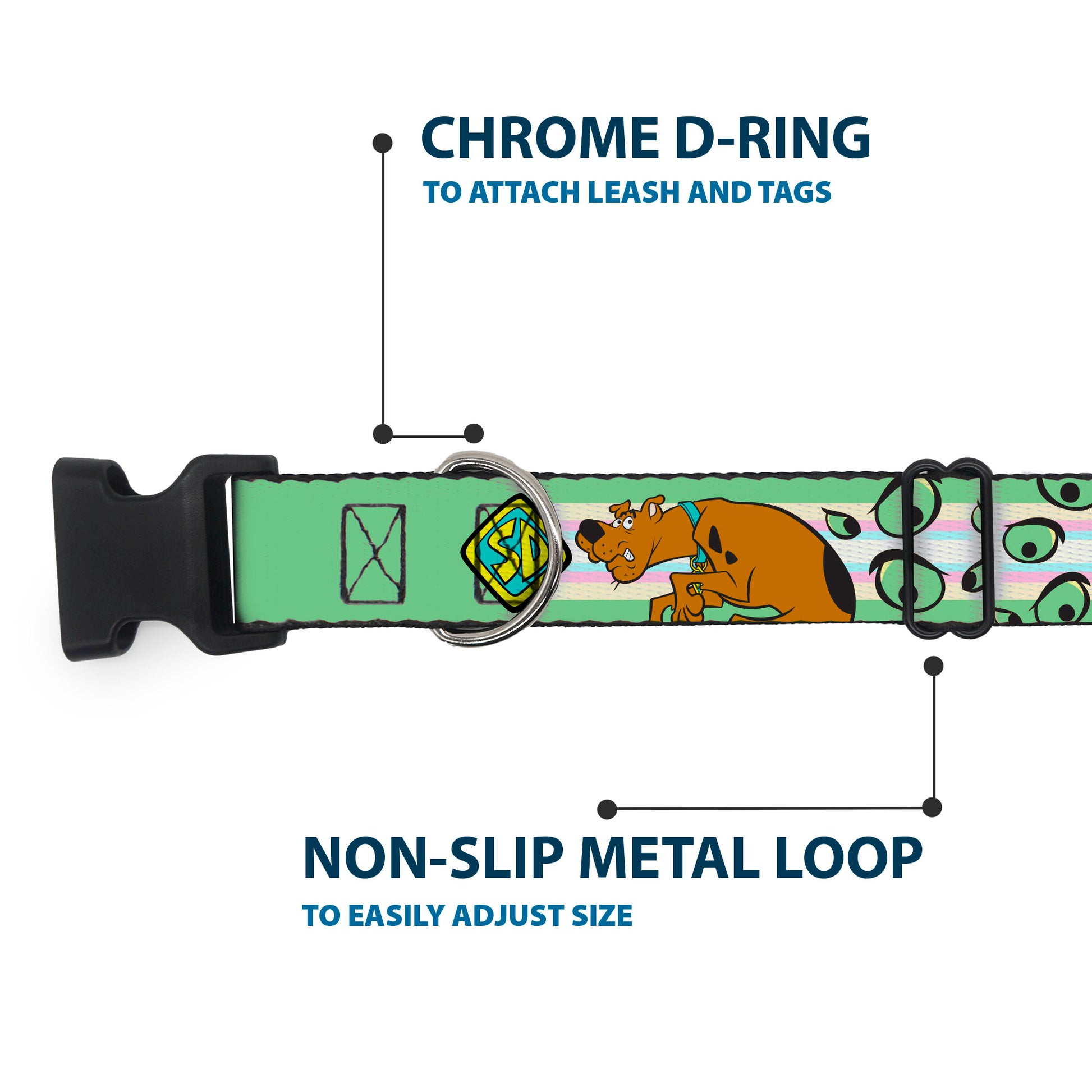 Plastic Clip Collar - Scooby-Doo Sneaking Pose and Monster Eyes Greens Plastic Clip Collars Scooby Doo