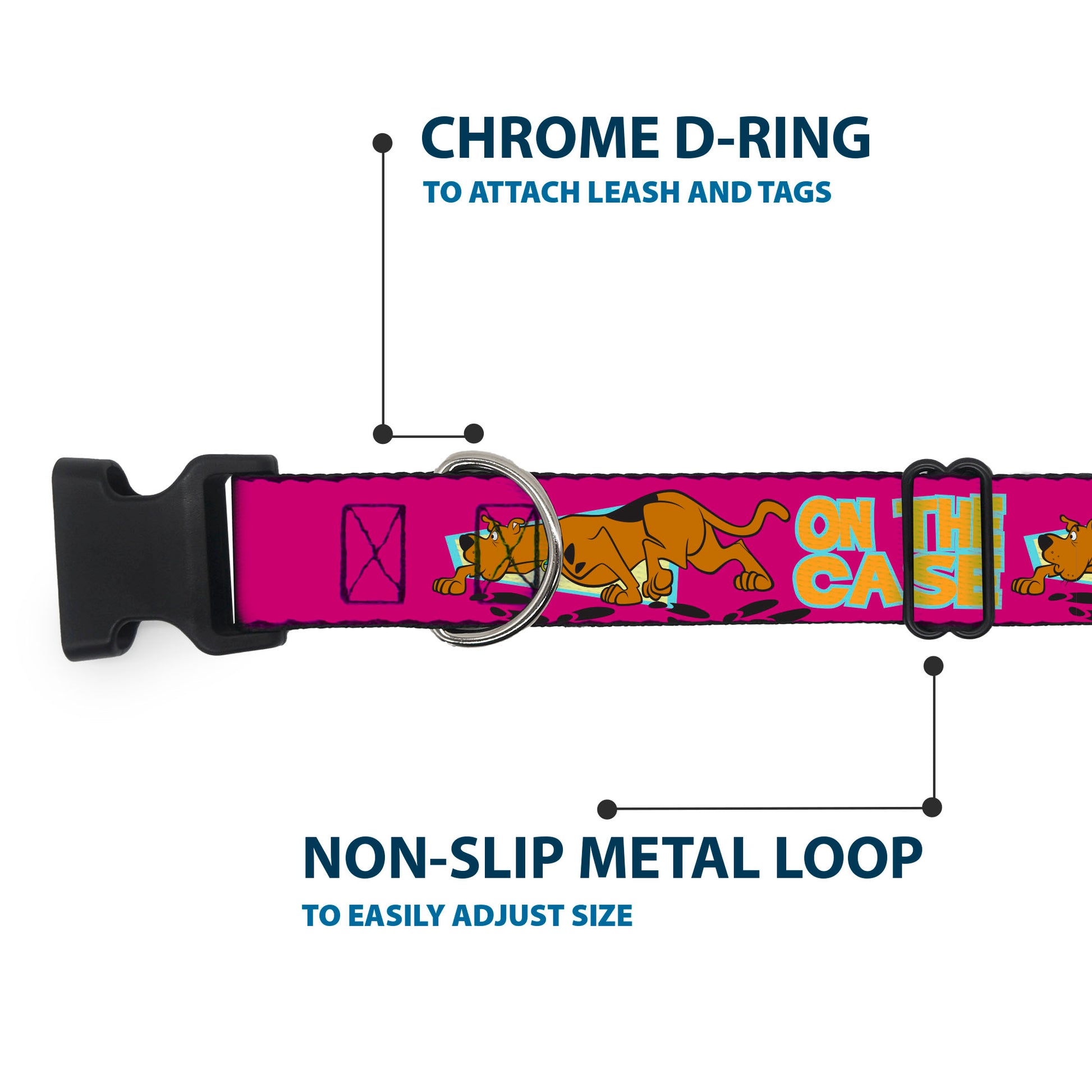 Plastic Clip Collar - Scooby-Doo ON THE CASE Sniffing Pose Pink Plastic Clip Collars Scooby Doo