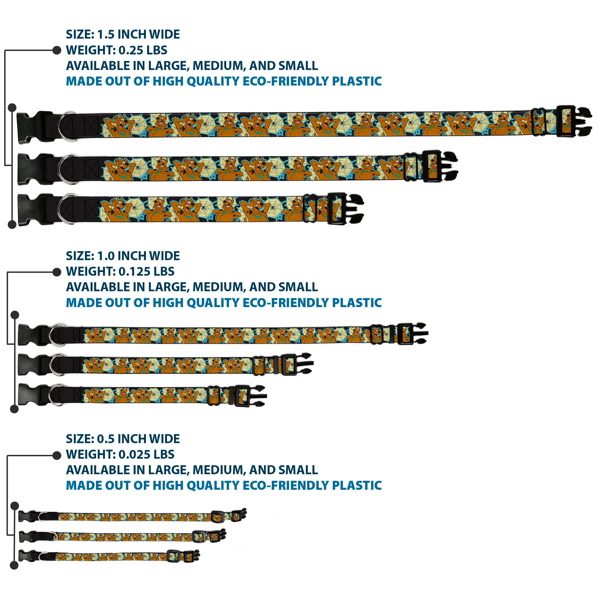 Plastic Clip Collar - Scooby-Doo Scared Spider Web Poses Black Plastic Clip Collars Scooby Doo