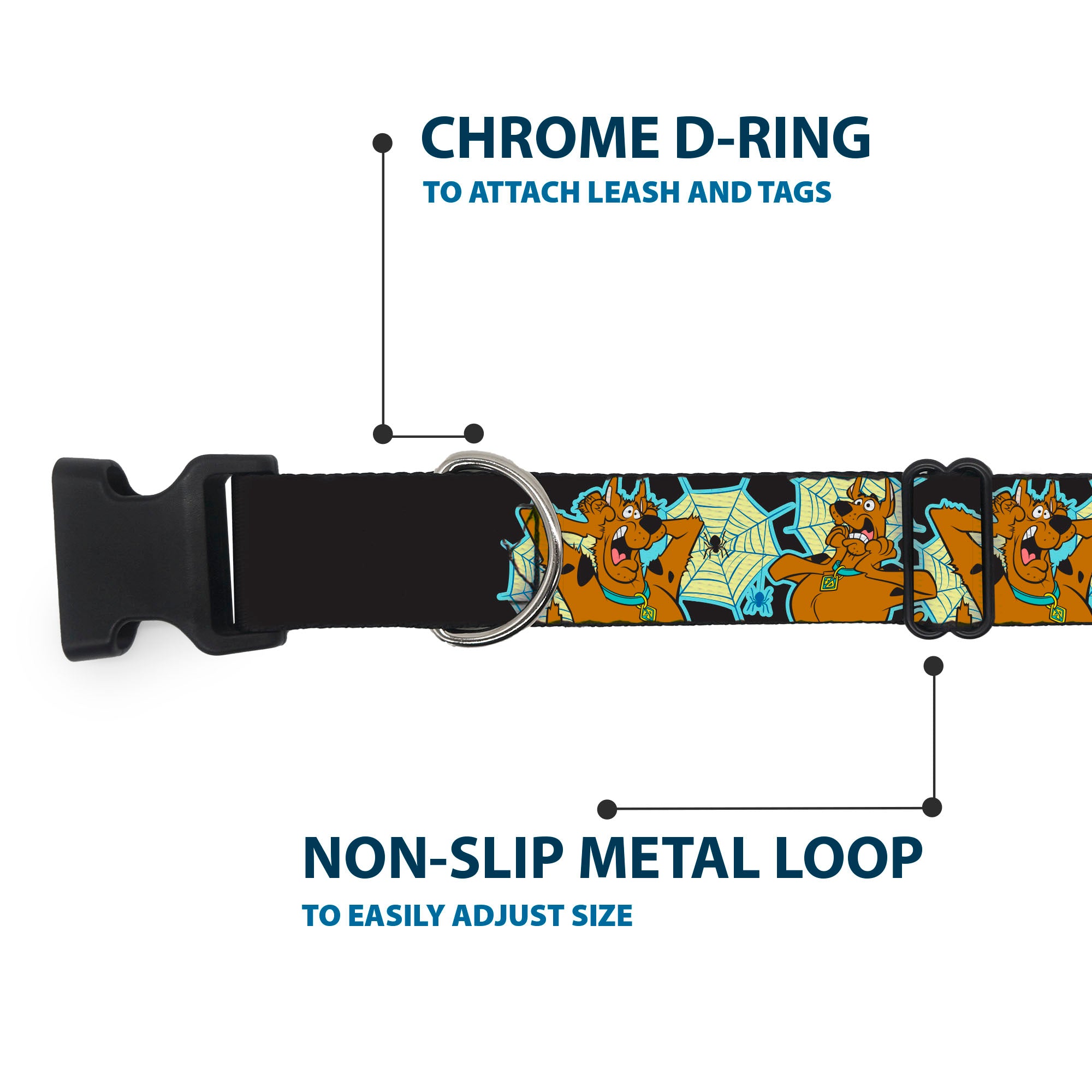 Plastic Clip Collar - Scooby-Doo Scared Spider Web Poses Black Plastic Clip Collars Scooby Doo