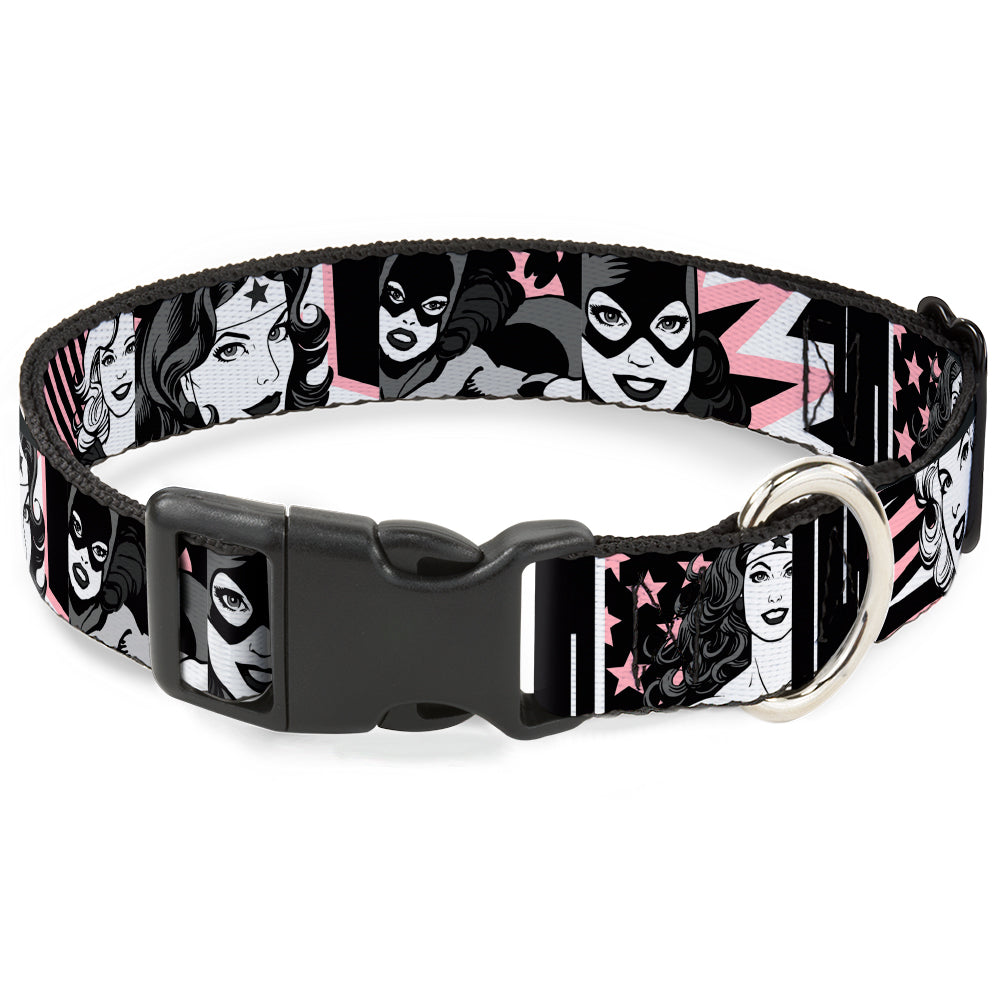 Plastic Clip Collar - Batgirl/Wonder Woman/Supergirl Retro Panels Black/Pink/White Plastic Clip Collars DC Comics
