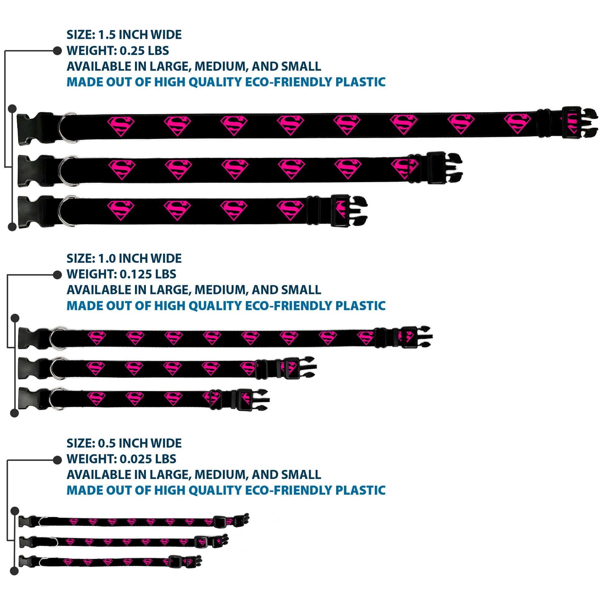 Plastic Clip Collar - Superman Shield Black/Hot Pink Plastic Clip Collars DC Comics