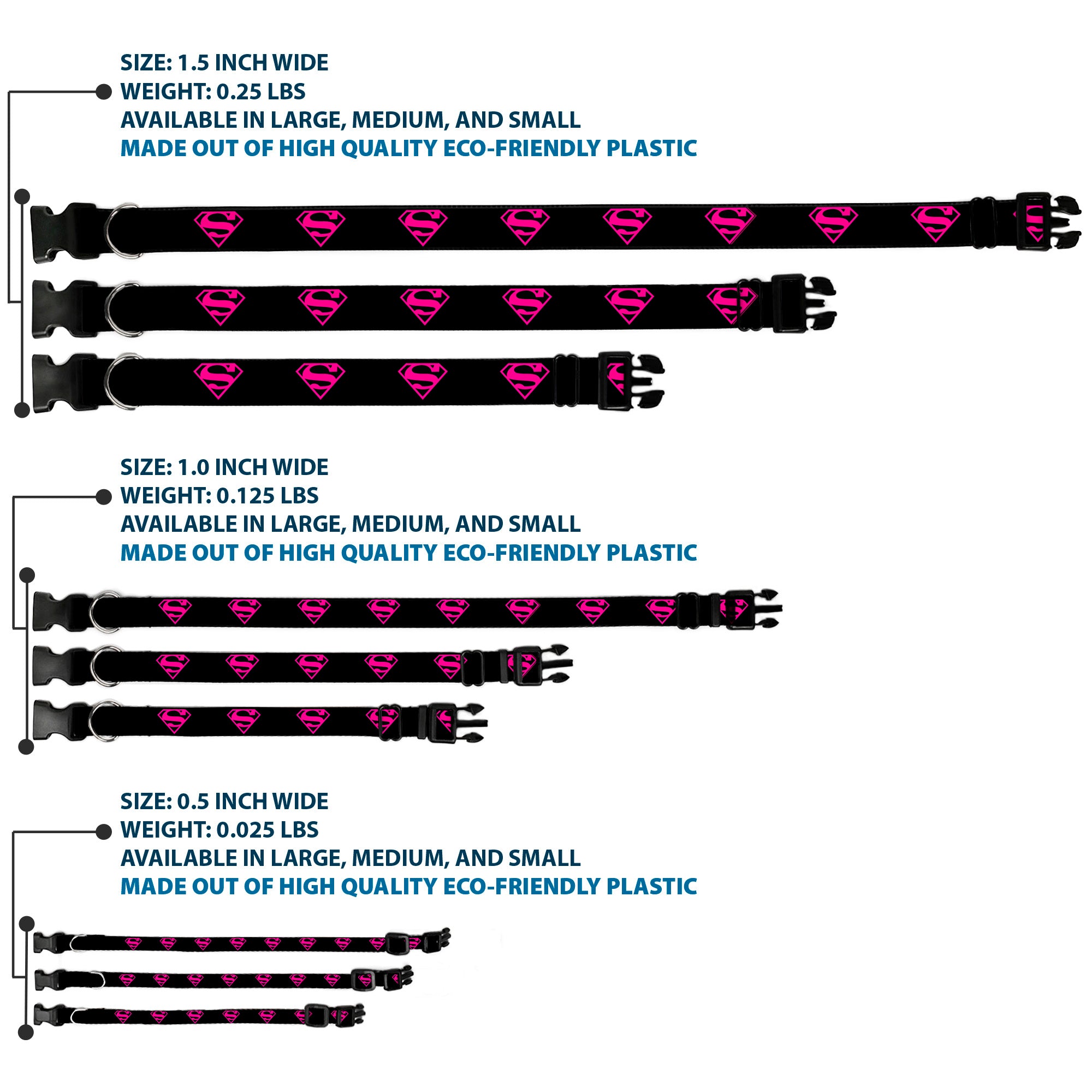 Plastic Clip Collar - Superman Shield Black/Hot Pink Plastic Clip Collars DC Comics