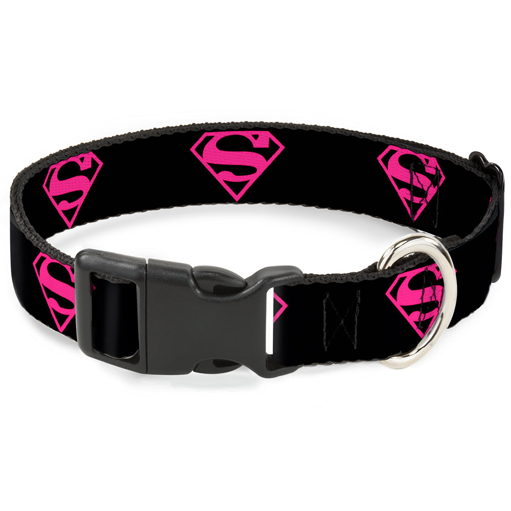 Plastic Clip Collar - Superman Shield Black/Hot Pink Plastic Clip Collars DC Comics