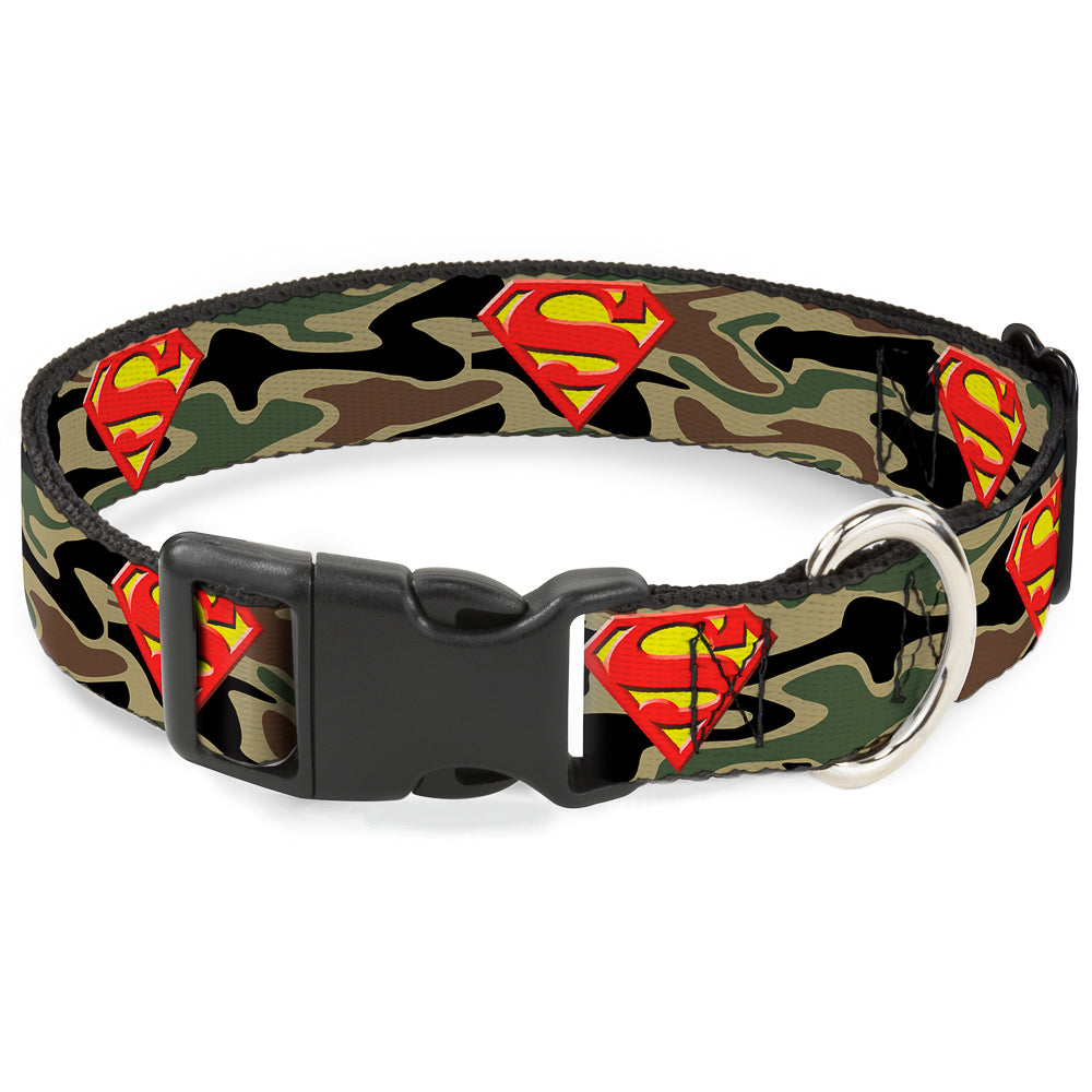 Plastic Clip Collar - Superman Shield Camo Olive Plastic Clip Collars DC Comics